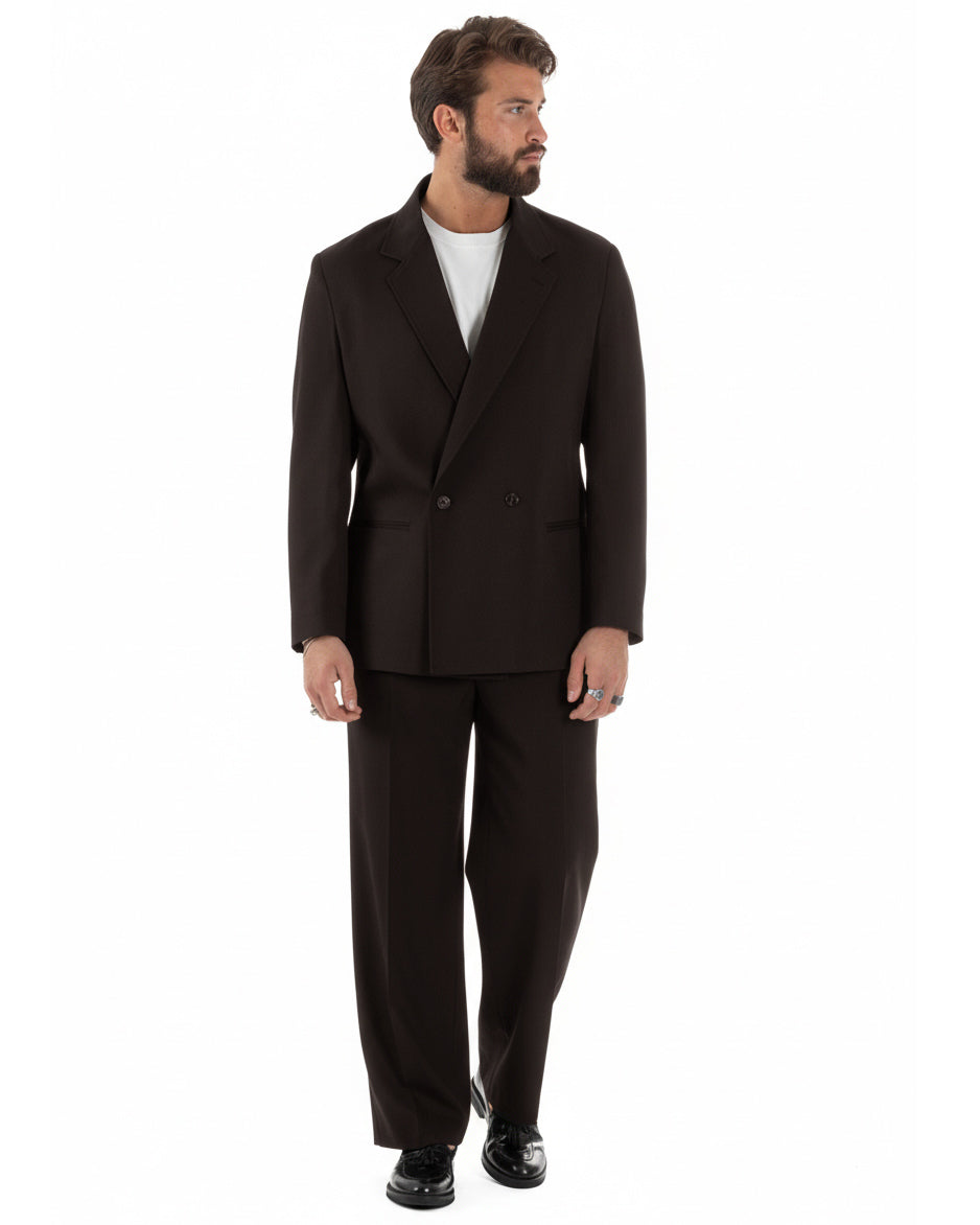 Traje de hombre cruzado de 2 botones, vestido de viscosa oversize, pantalones baggy marrones GIOSAL-AE1217A
