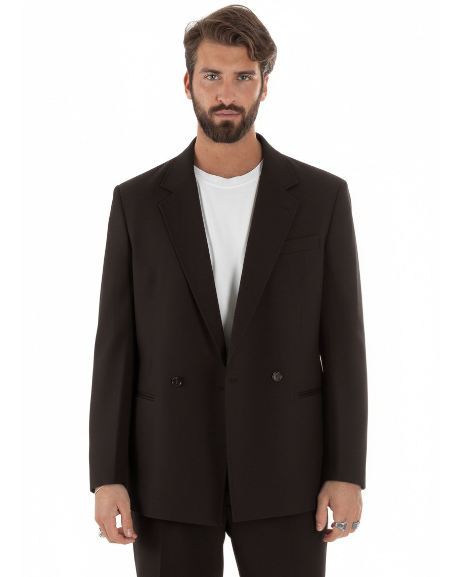 Traje de hombre cruzado de 2 botones, vestido de viscosa oversize, pantalones baggy marrones GIOSAL-AE1217A