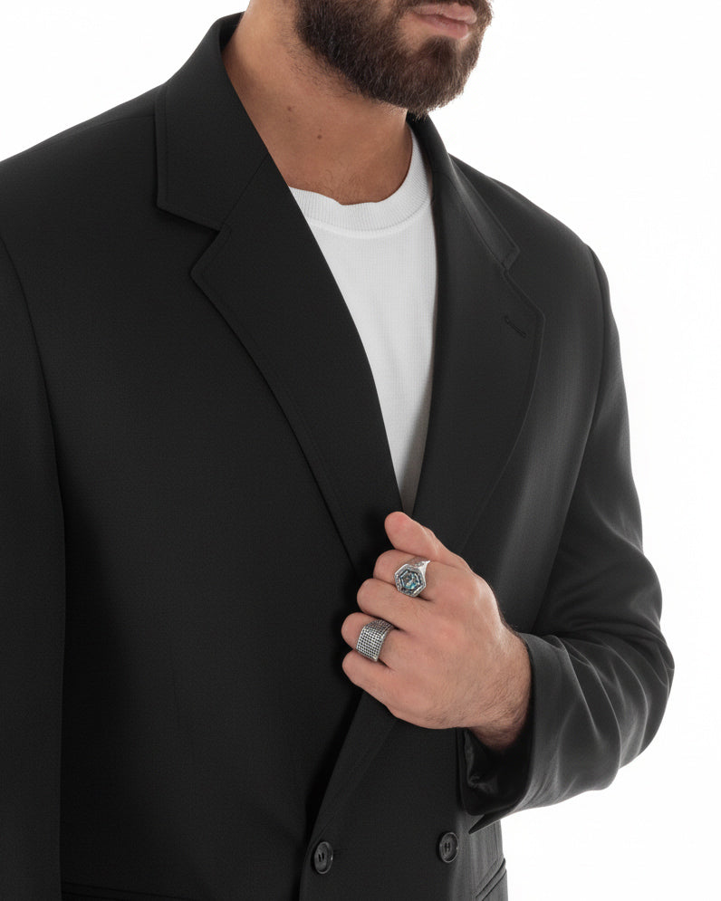 Abito uomo doppiopetto 2 bottoni vestito viscosa over pantaloni baggy nero GIOSAL-AE1218A