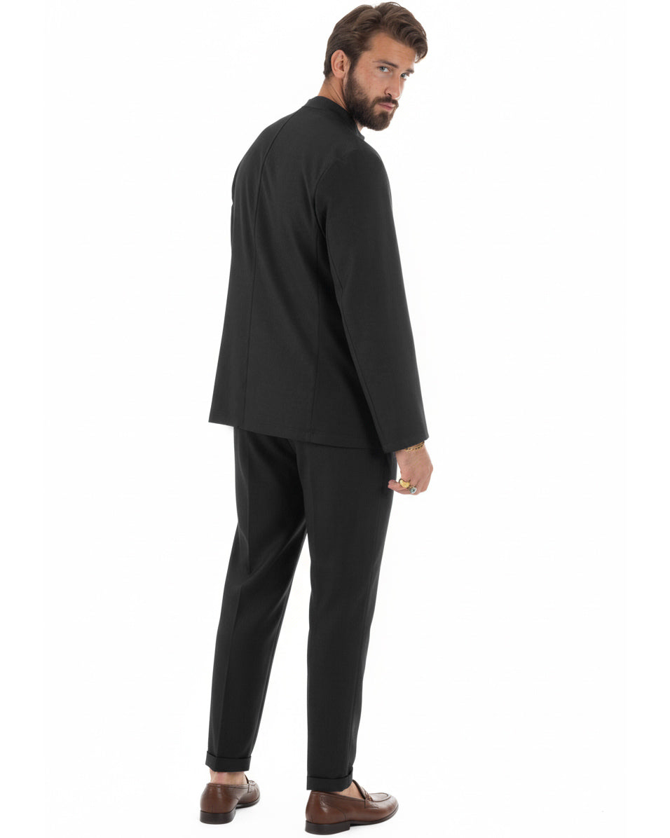 Vista posteriore giacca nero monopetto collo coreano strutturata