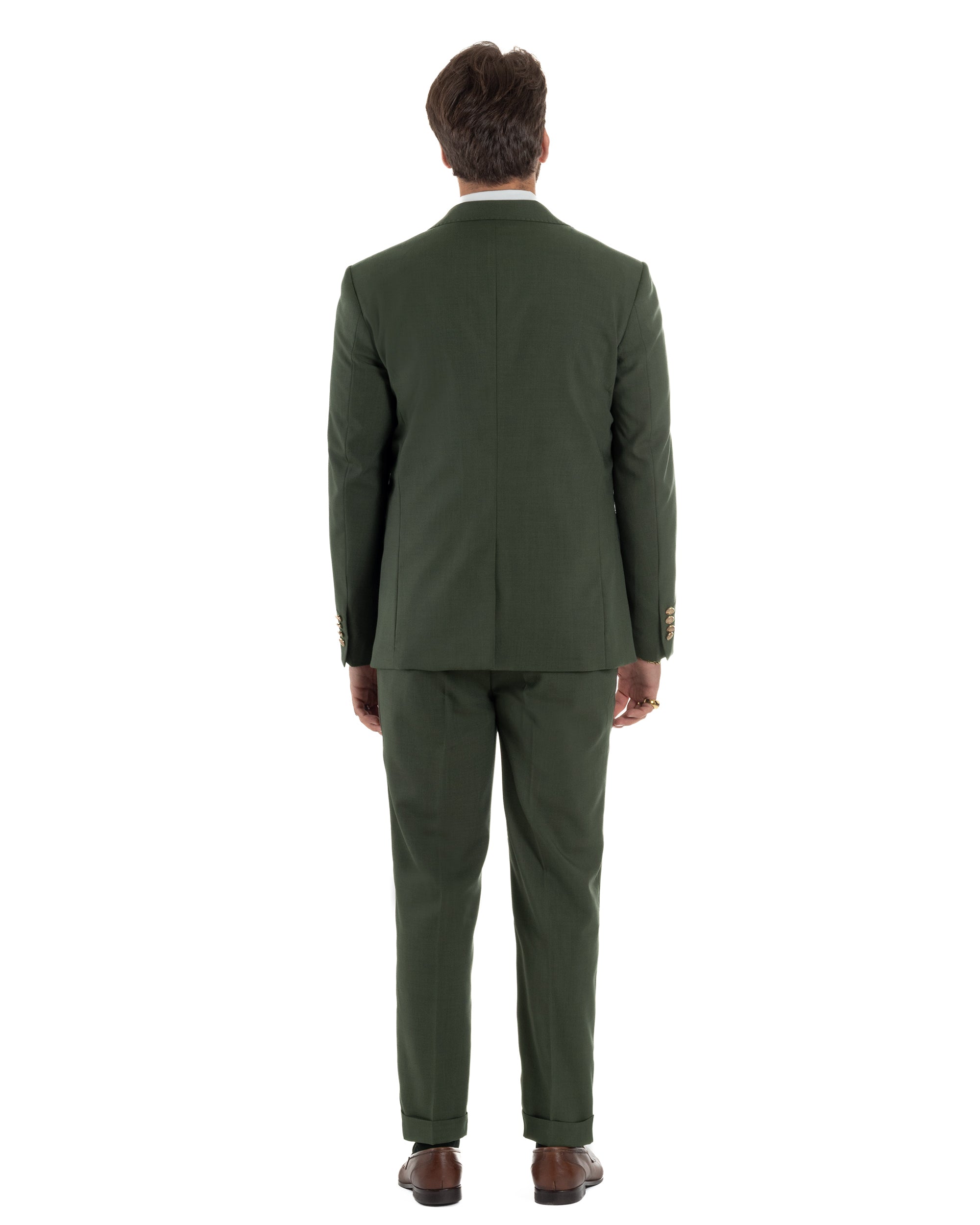 Men's Suit Single-breasted 3-piece Gold Button Vest Military Green GIOSAL-AE1226A