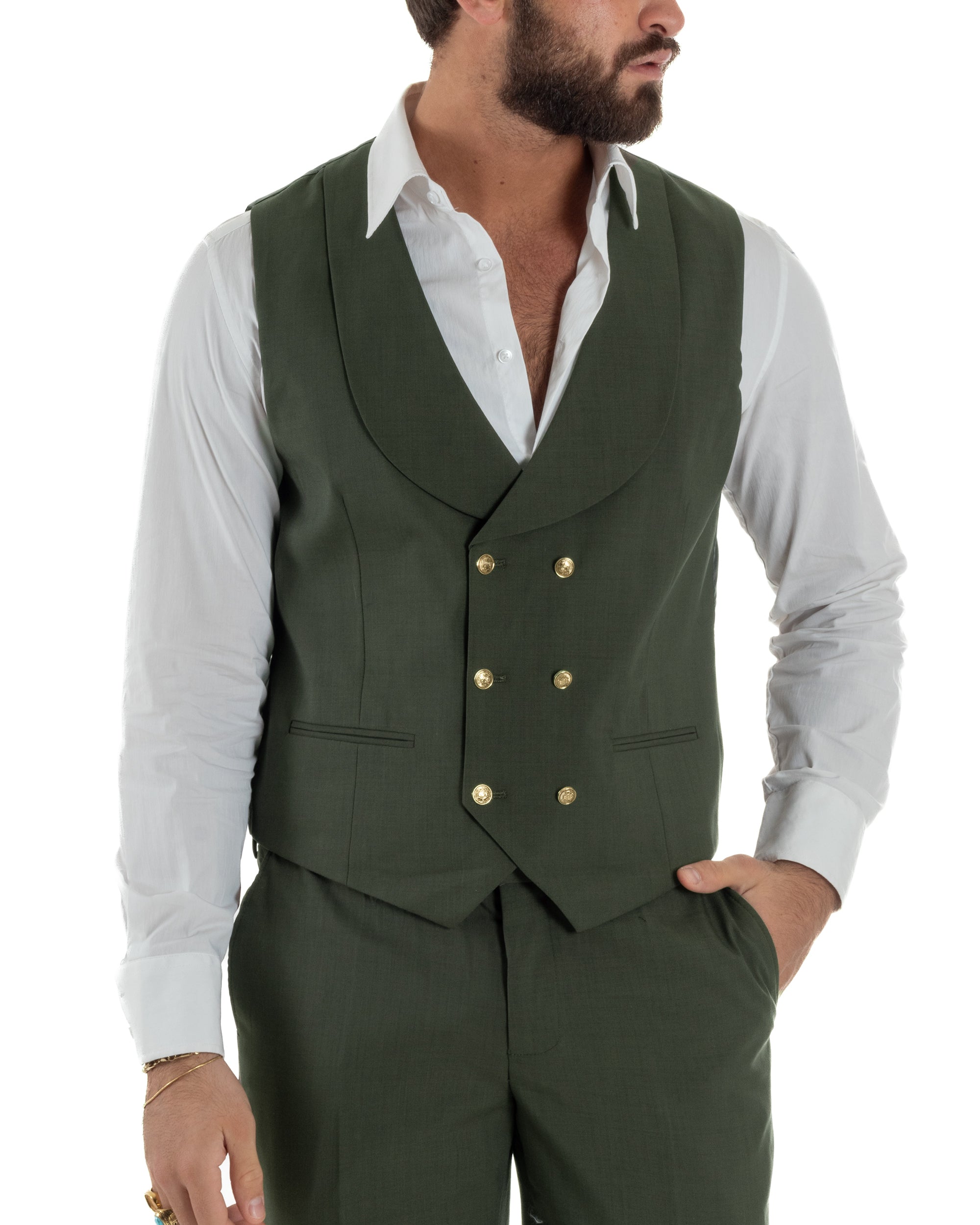 Men's Suit Single-breasted 3-piece Gold Button Vest Military Green GIOSAL-AE1226A