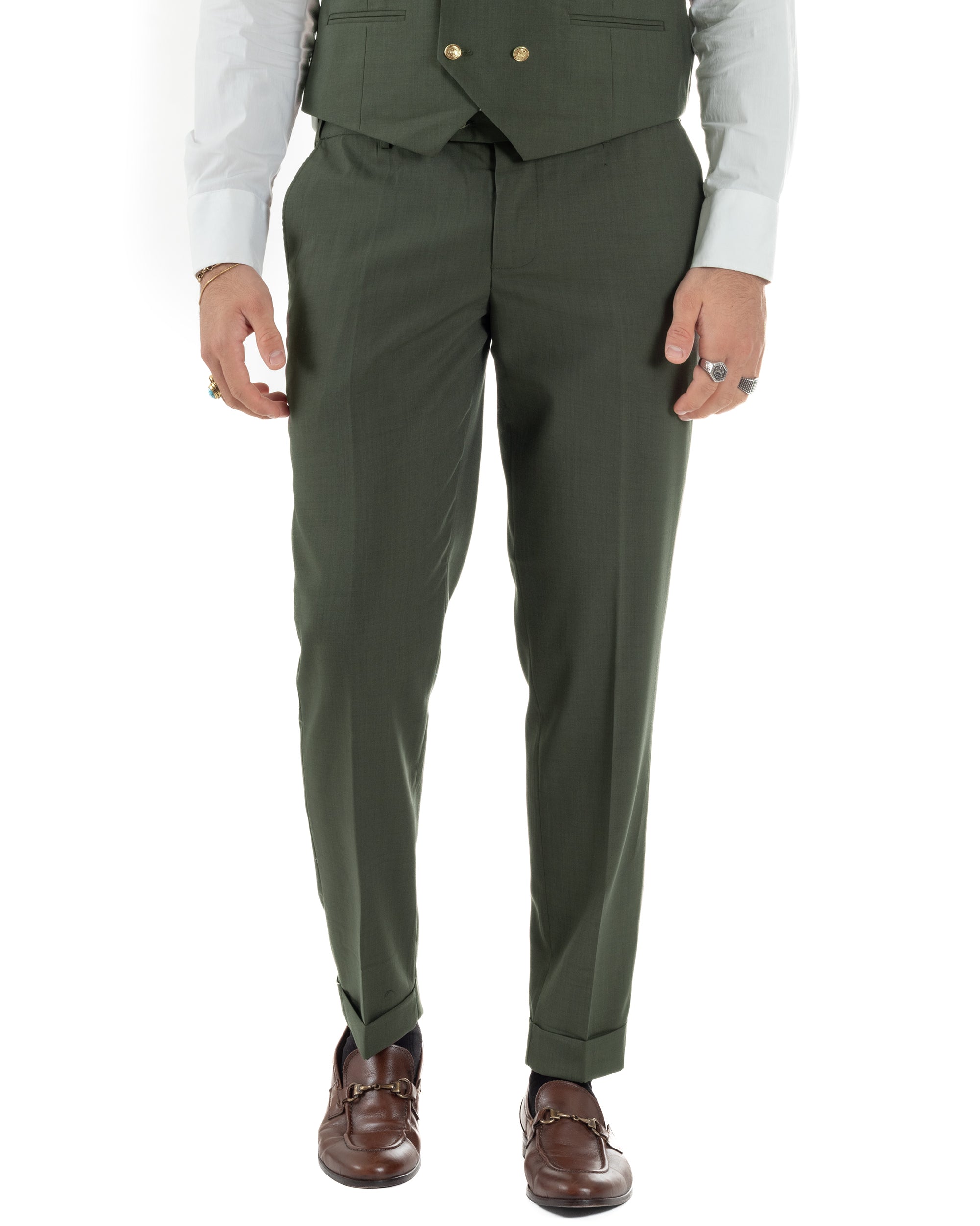 Men's Suit Single-breasted 3-piece Gold Button Vest Military Green GIOSAL-AE1226A