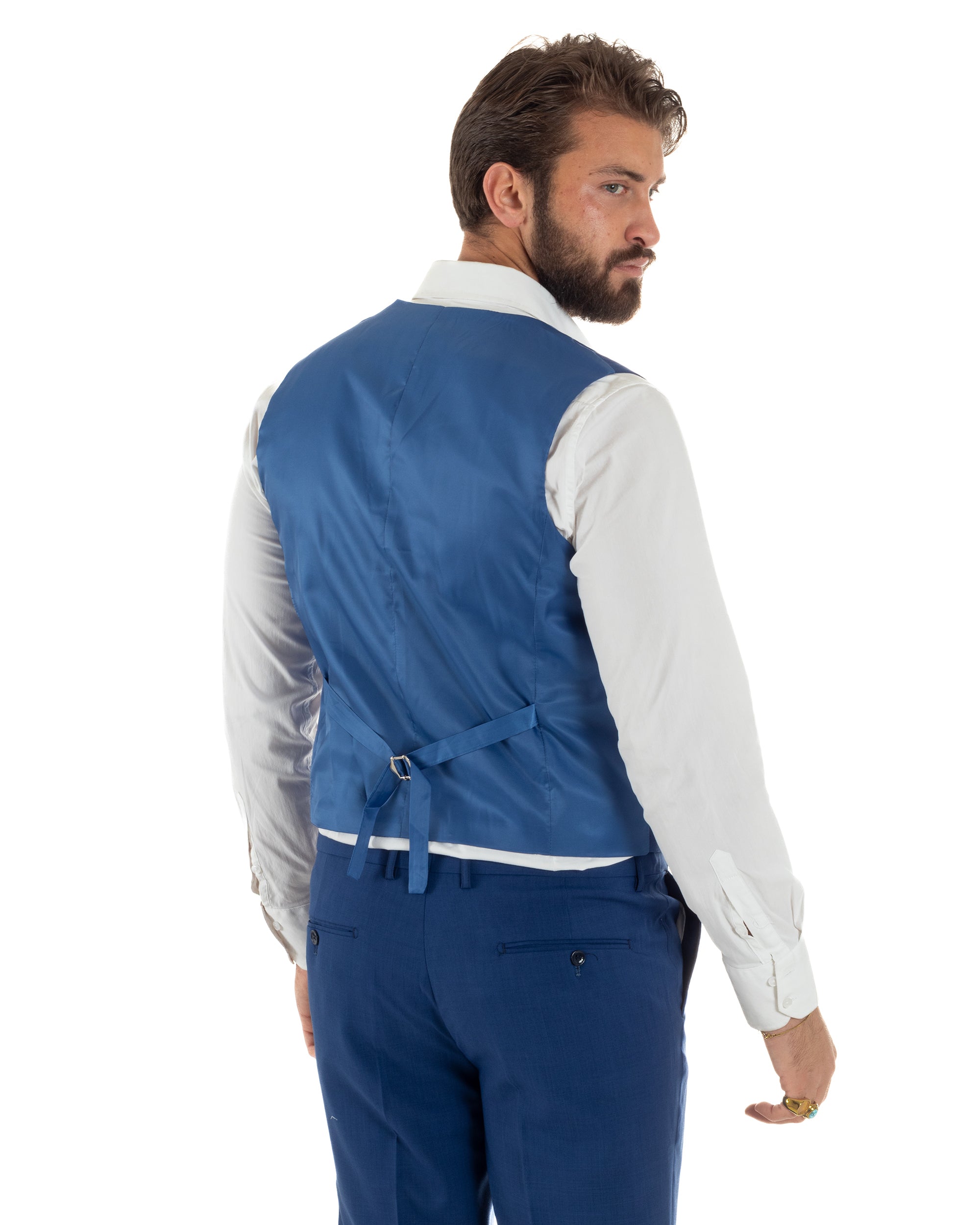 Abito uomo vestito monopetto 3 pezzi panciotto bottoni oro blu royal GIOSAL-AE1227A