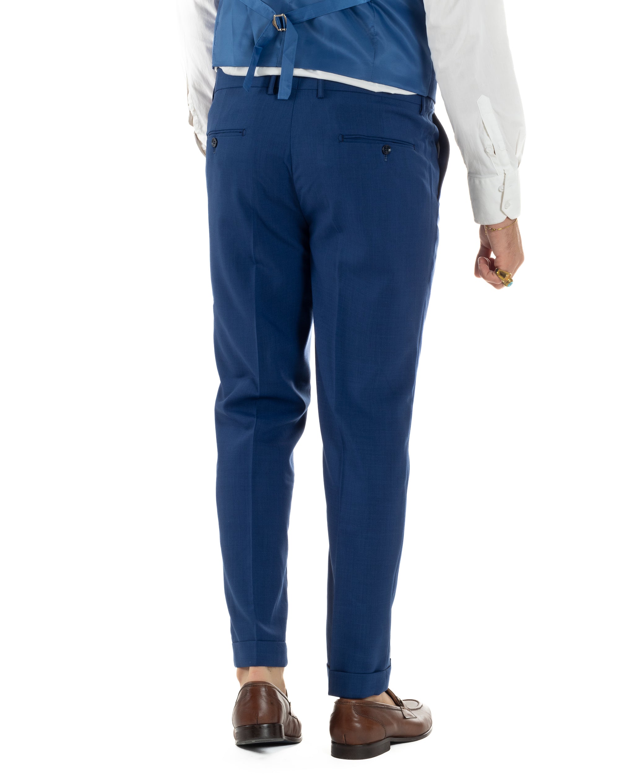 Abito uomo vestito monopetto 3 pezzi panciotto bottoni oro blu royal GIOSAL-AE1227A