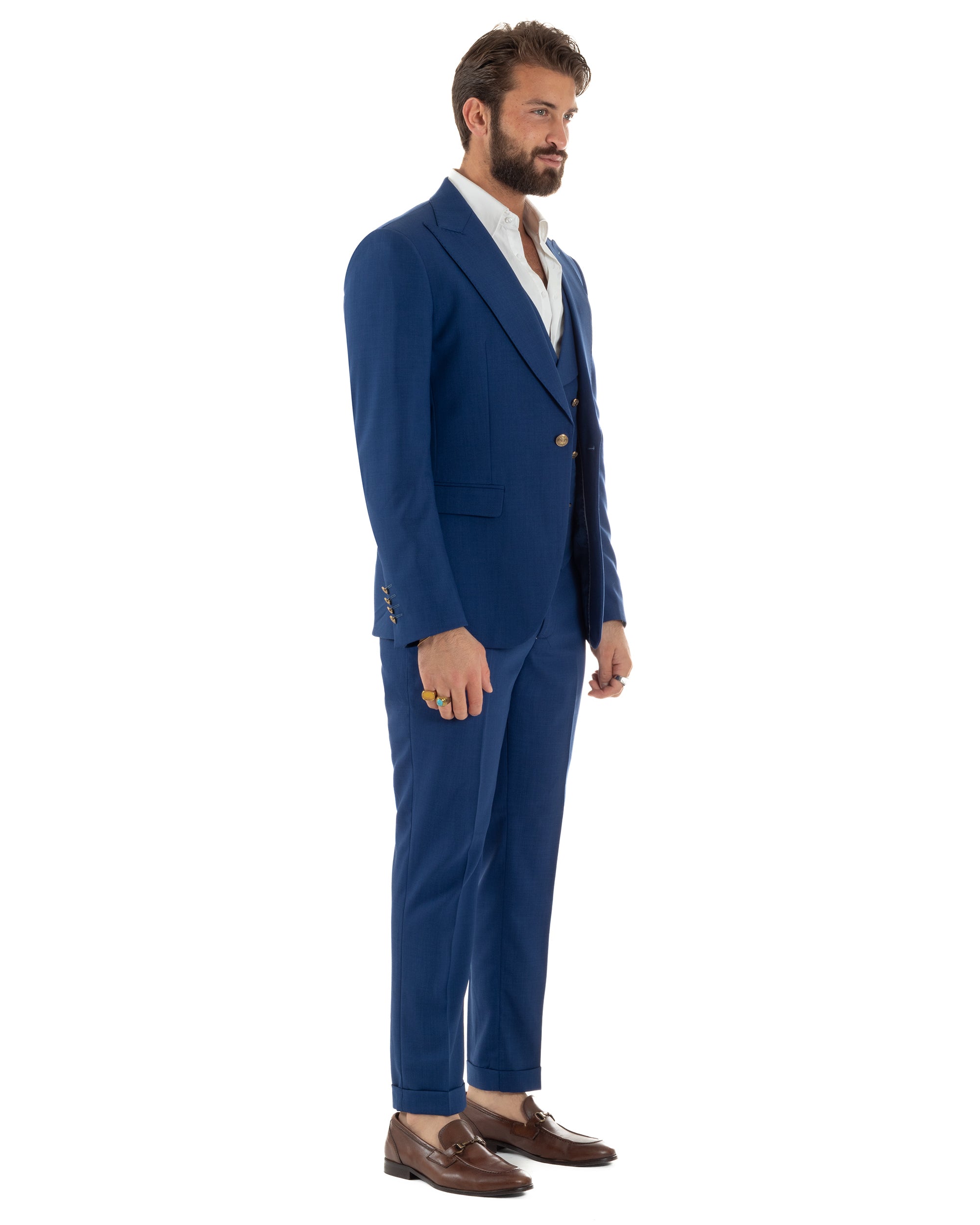 Abito uomo vestito monopetto 3 pezzi panciotto bottoni oro blu royal GIOSAL-AE1227A