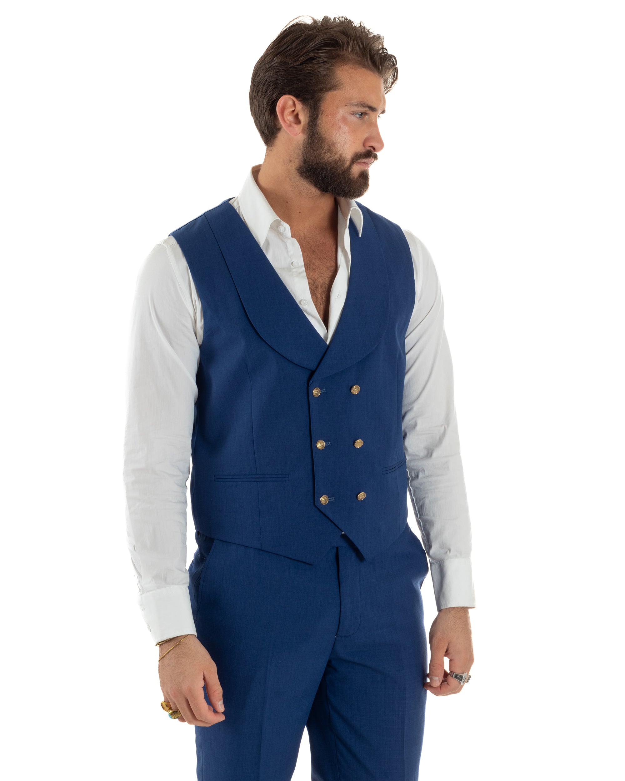 Abito uomo vestito monopetto 3 pezzi panciotto bottoni oro blu royal GIOSAL-AE1227A