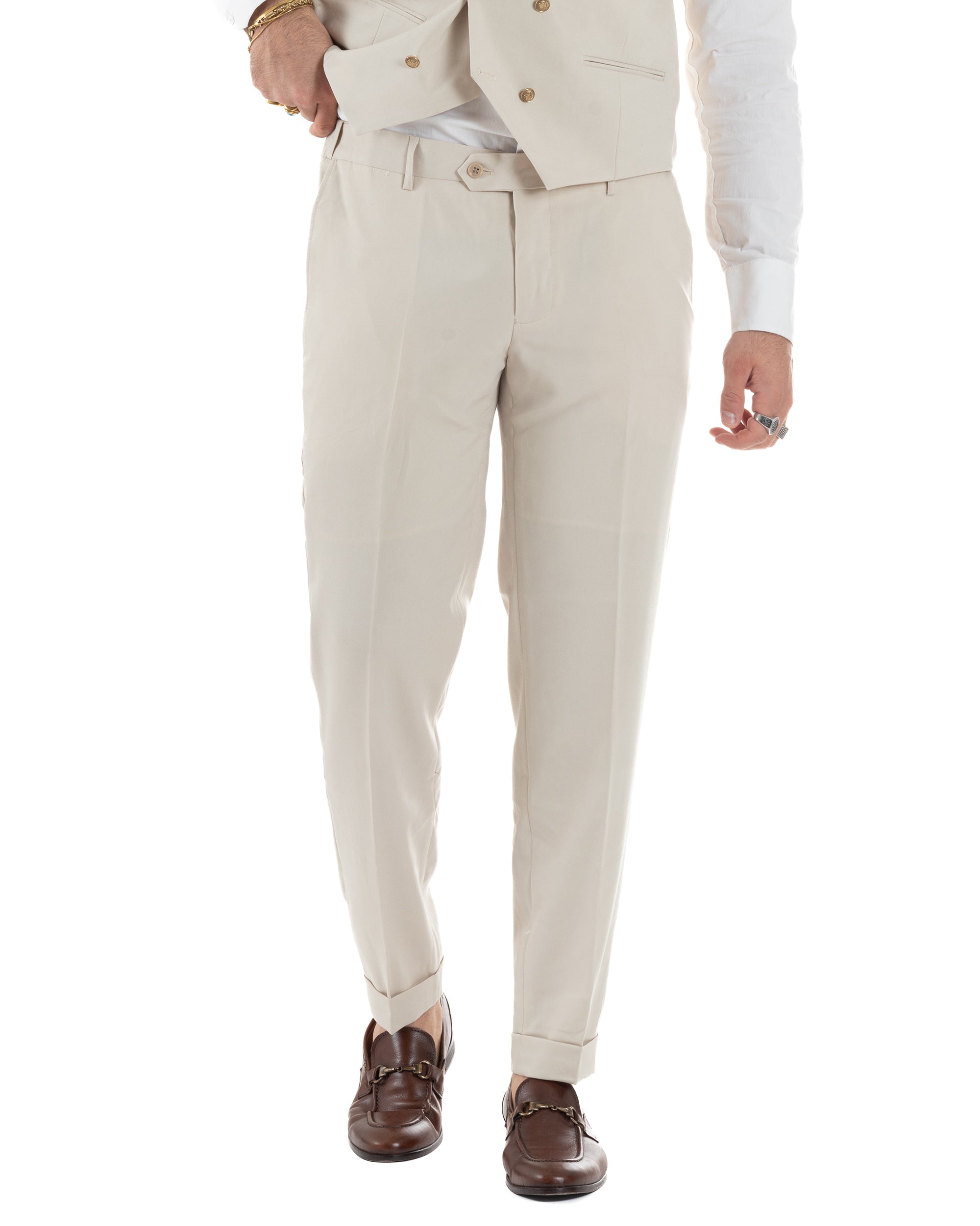 Abito uomo vestito monopetto 3 pezzi panciotto bottoni oro panna GIOSAL-AE1229A