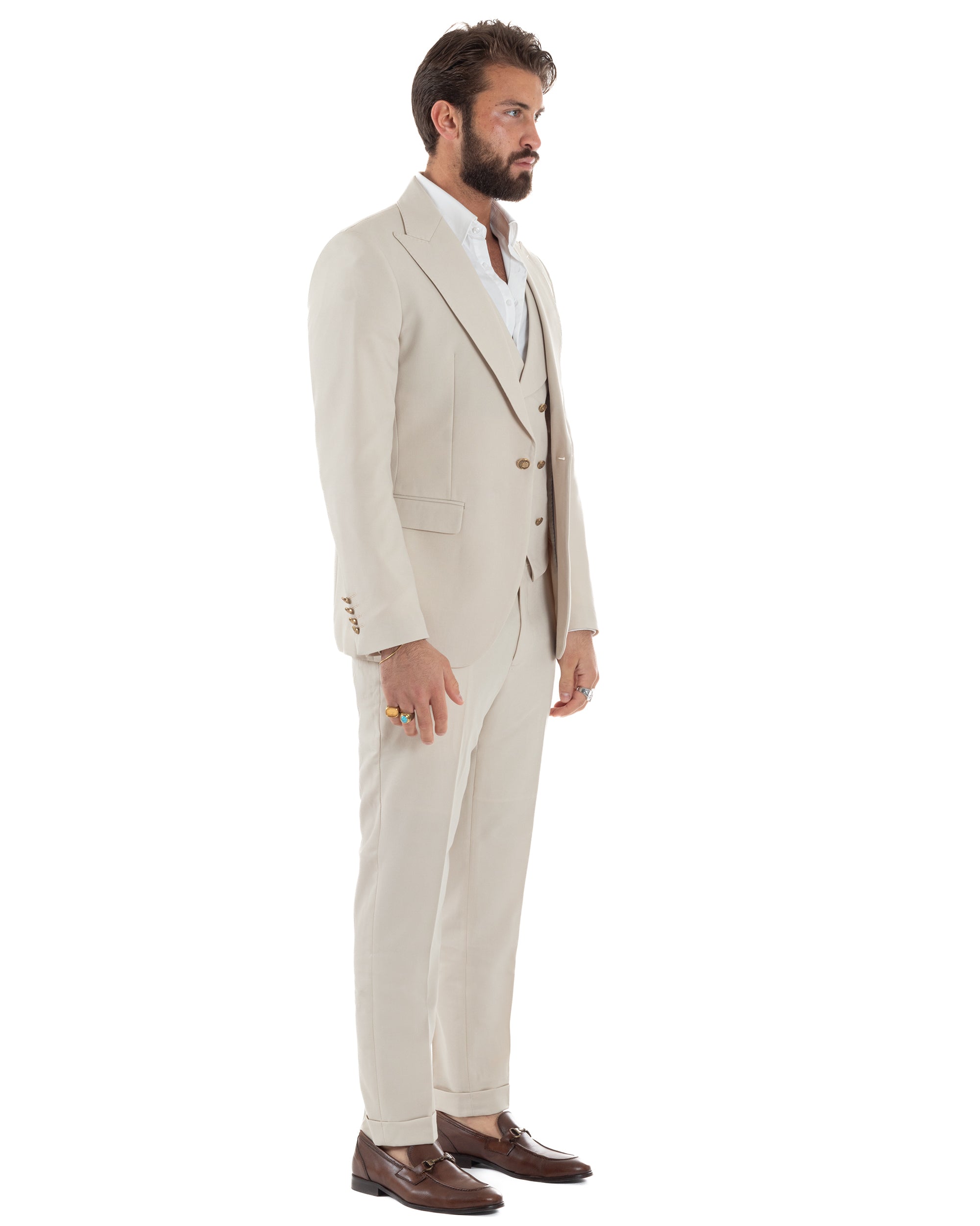 Abito uomo vestito monopetto 3 pezzi panciotto bottoni oro panna GIOSAL-AE1229A