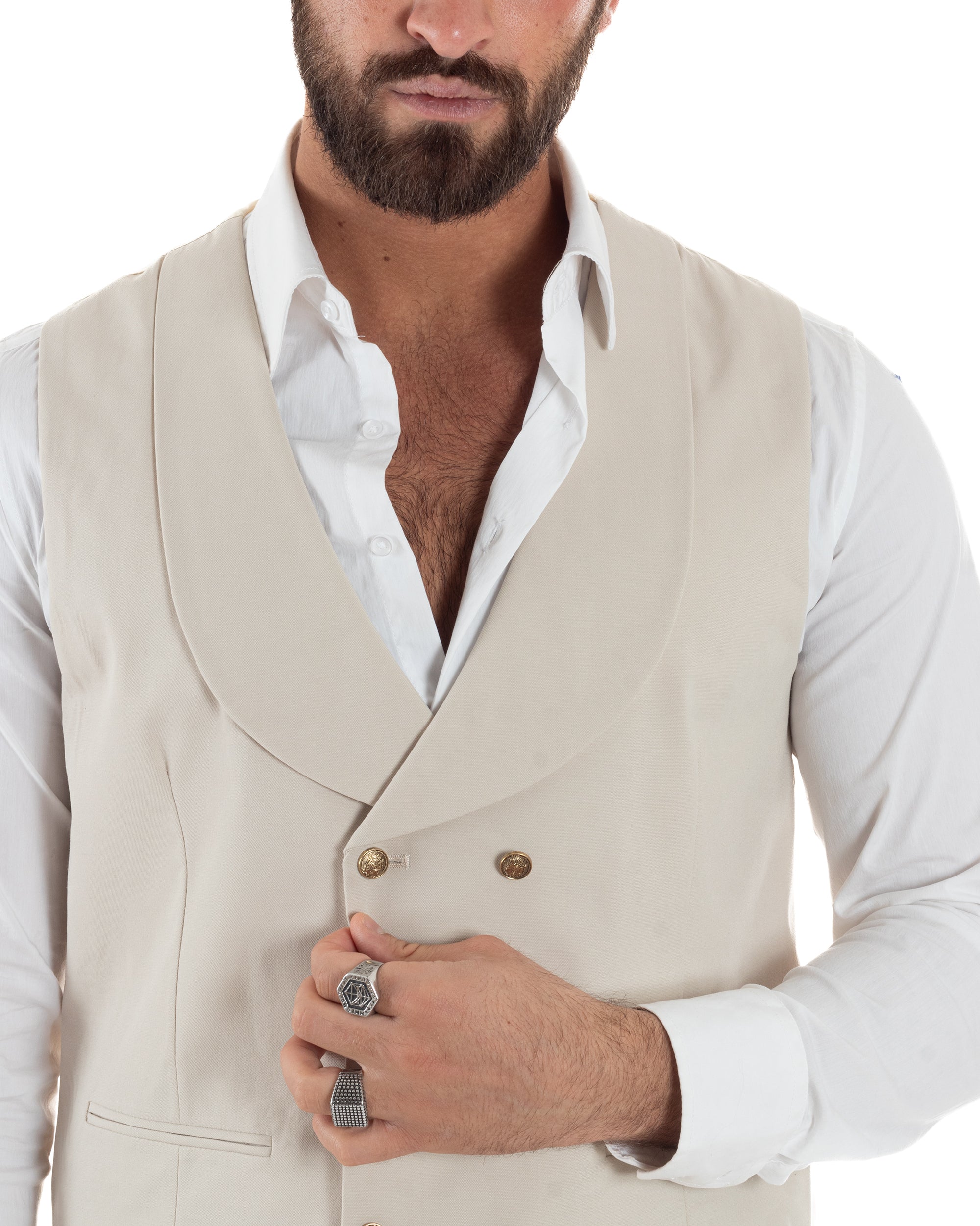 Abito uomo vestito monopetto 3 pezzi panciotto bottoni oro panna GIOSAL-AE1229A