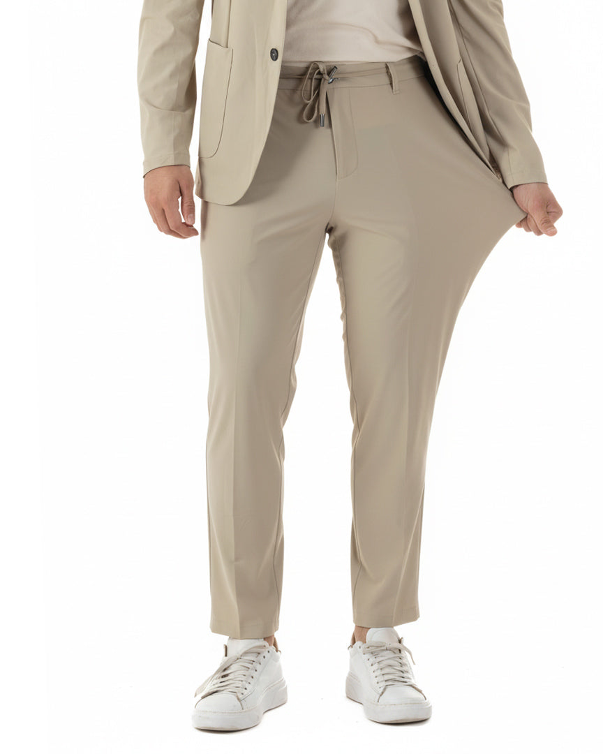 Pantaloni uomo beige tasche america anteriori regular fit no stiro