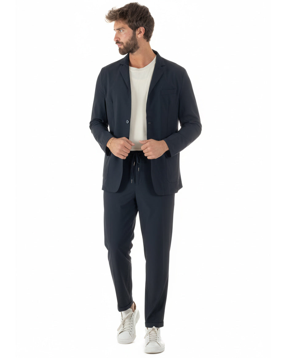Abito uomo monopetto no stiro completo impermeabile giacca pantaloni blu GIOSAL-AE1237A