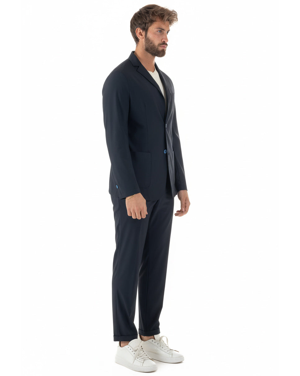 Abito uomo monopetto no stiro completo impermeabile giacca pantaloni blu GIOSAL-AE1237A