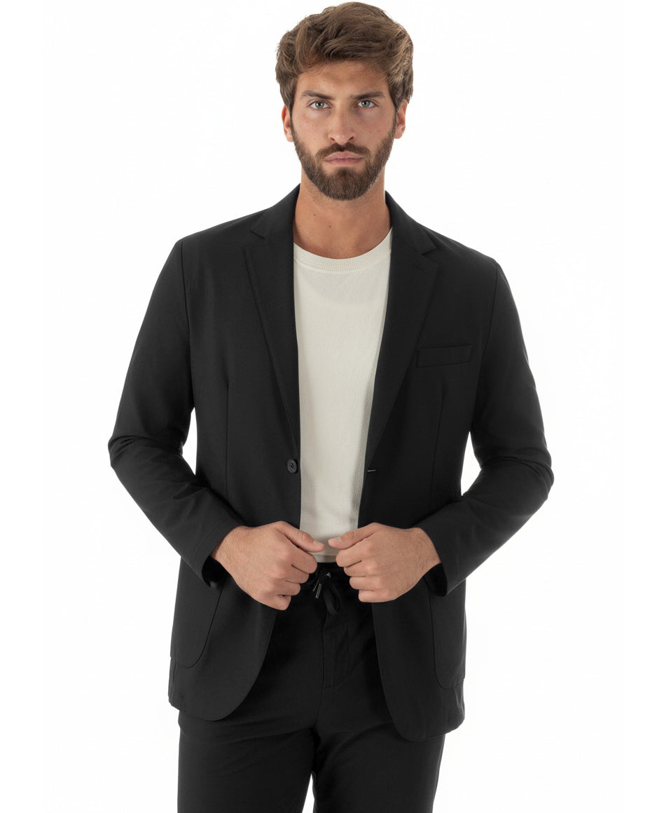 Abito uomo monopetto no stiro completo impermeabile giacca pantaloni nero GIOSAL-AE1238A