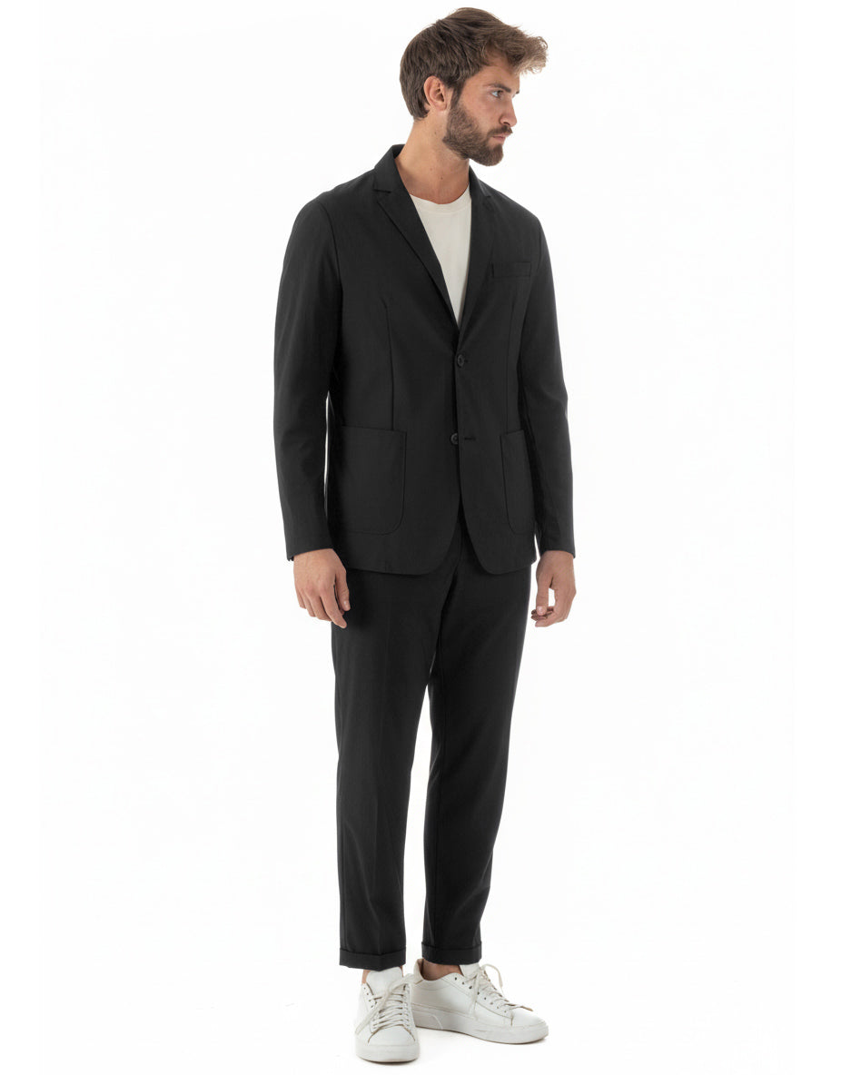 Abito uomo monopetto no stiro completo impermeabile giacca pantaloni nero GIOSAL-AE1238A