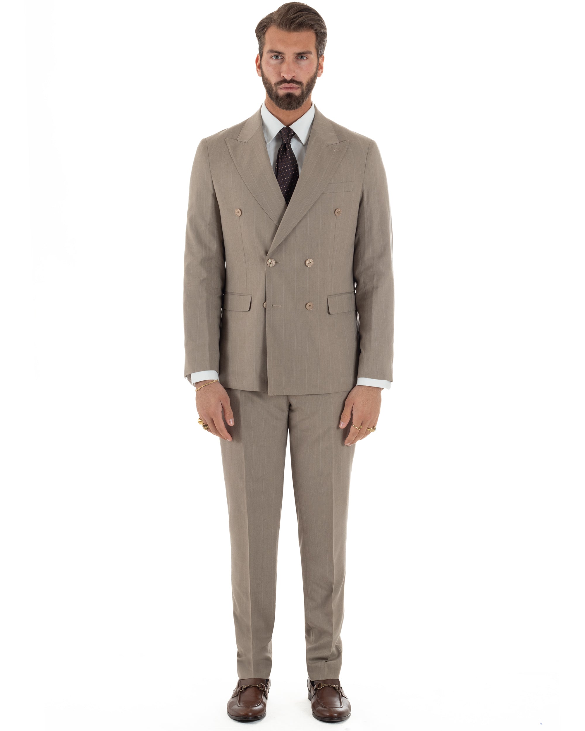 Abito uomo doppiopetto vestito gessato sartoriale rigato sottile tortora GIOSAL-AE1239A