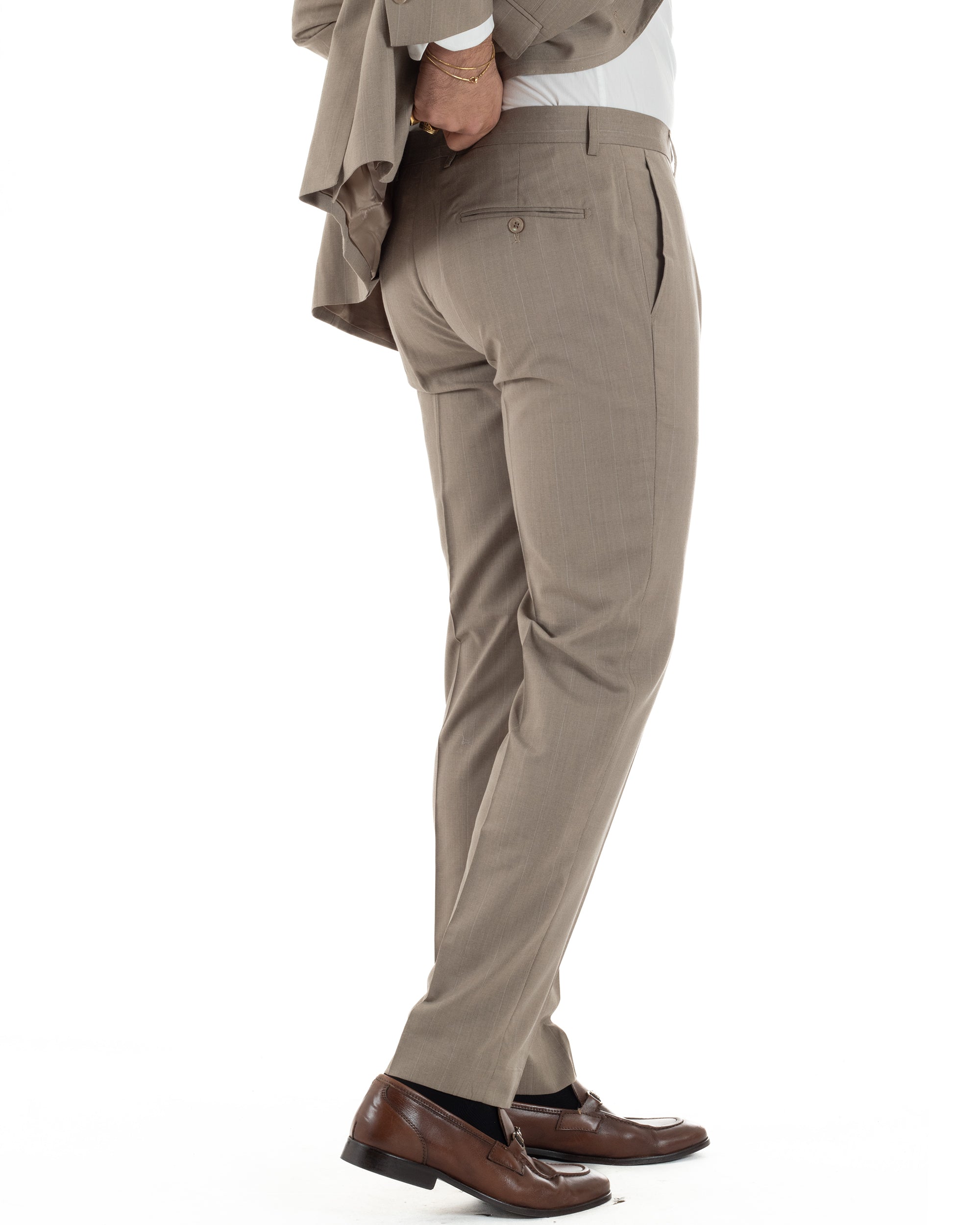 Abito uomo doppiopetto vestito gessato sartoriale rigato sottile tortora GIOSAL-AE1239A