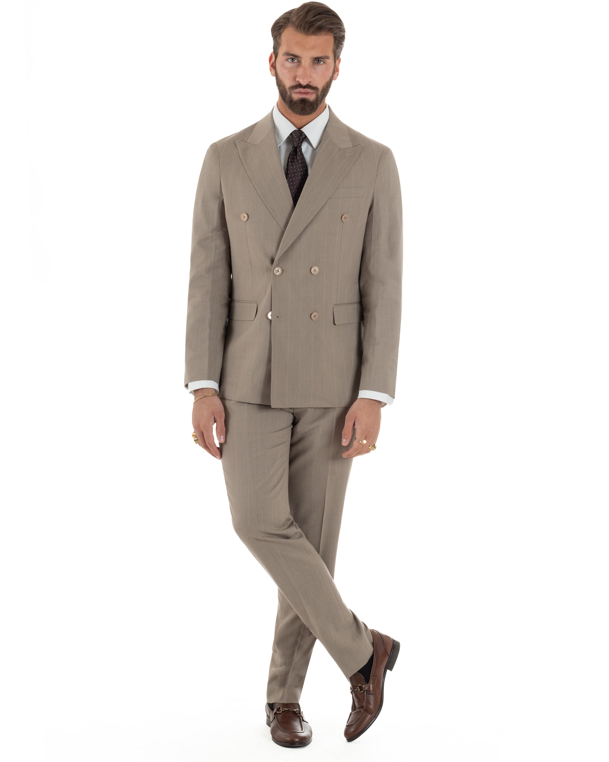 Abito uomo doppiopetto vestito gessato sartoriale rigato sottile tortora GIOSAL-AE1239A