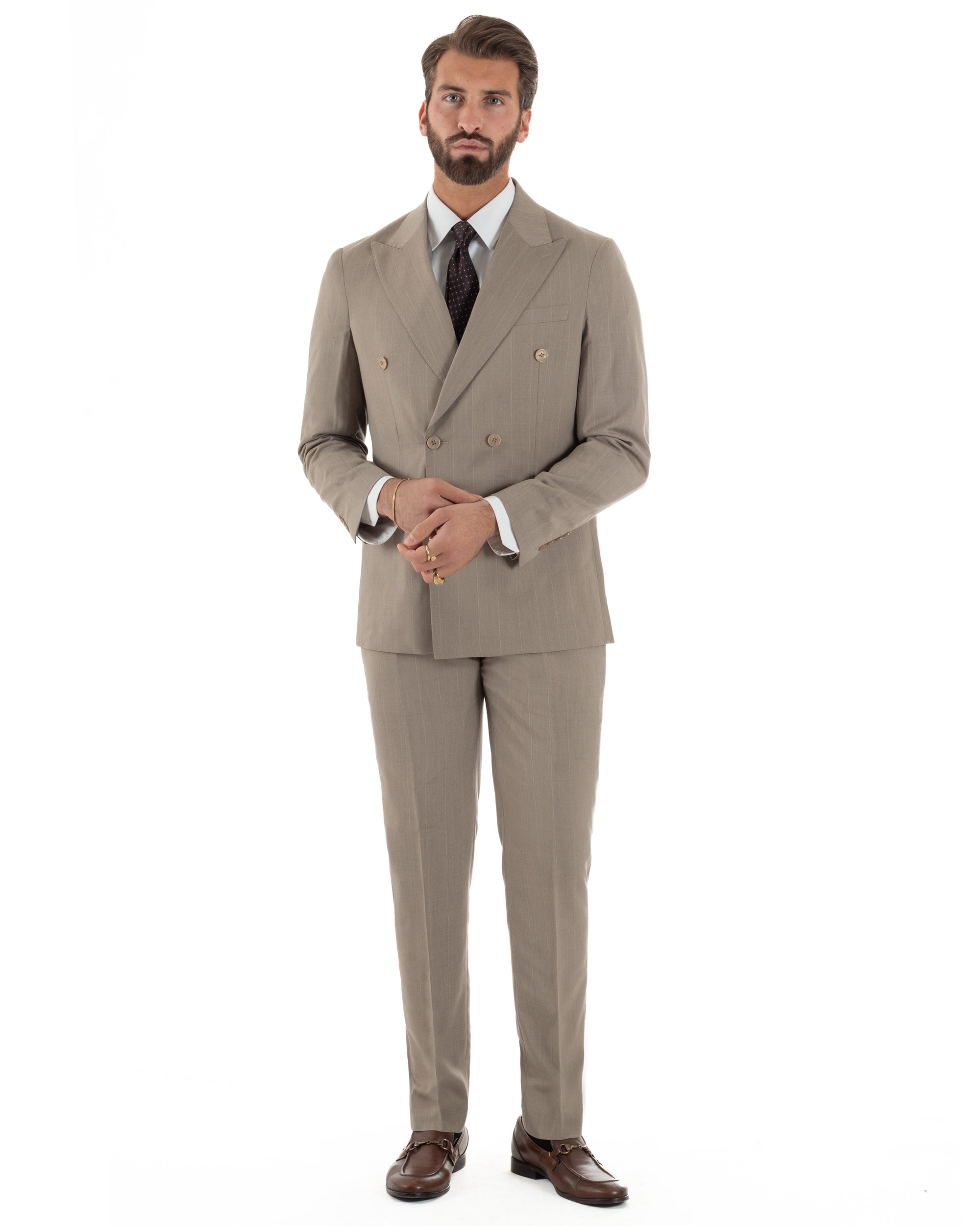 Abito uomo doppiopetto vestito gessato sartoriale rigato sottile tortora GIOSAL-AE1239A