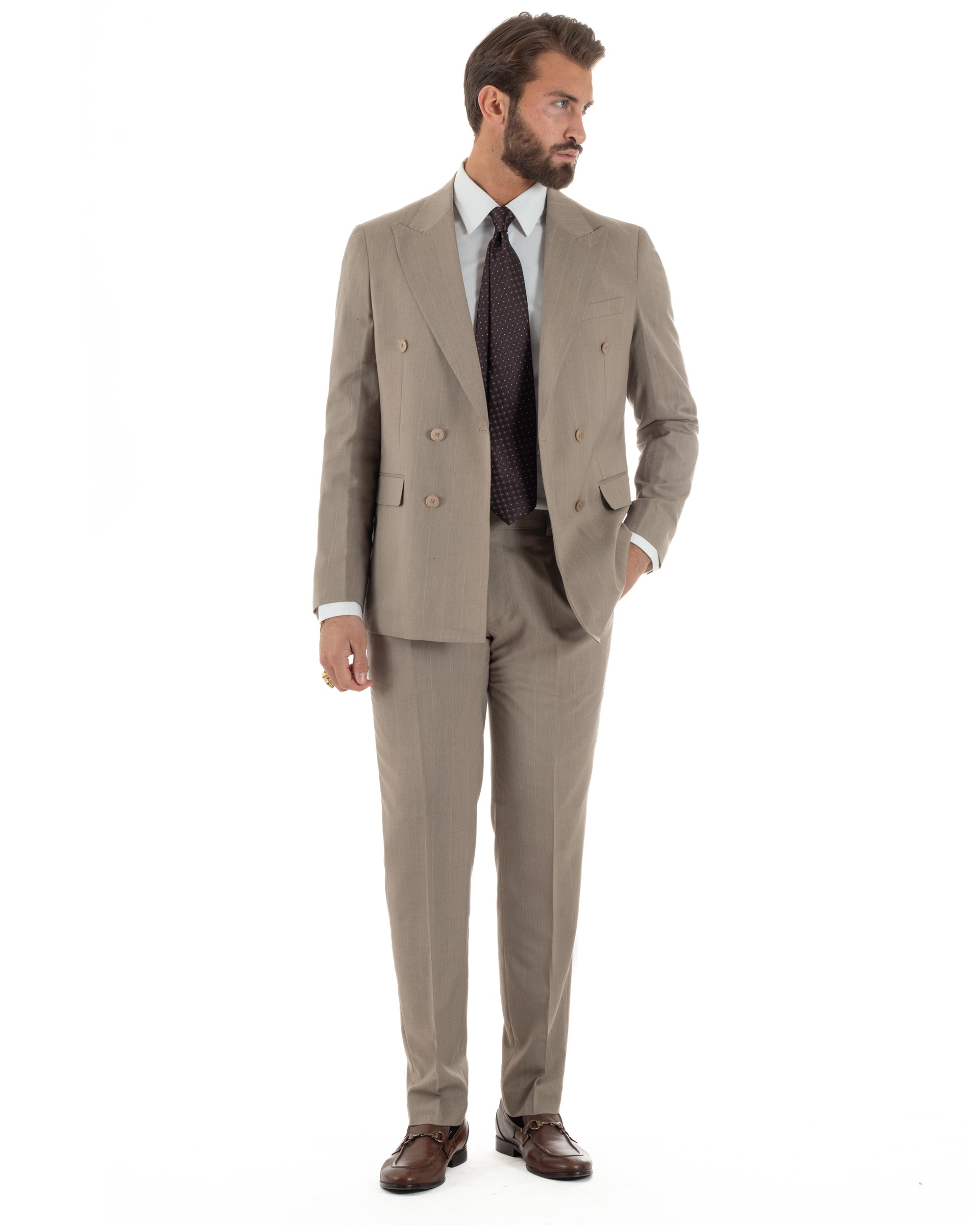 Abito uomo doppiopetto vestito gessato sartoriale rigato sottile tortora GIOSAL-AE1239A