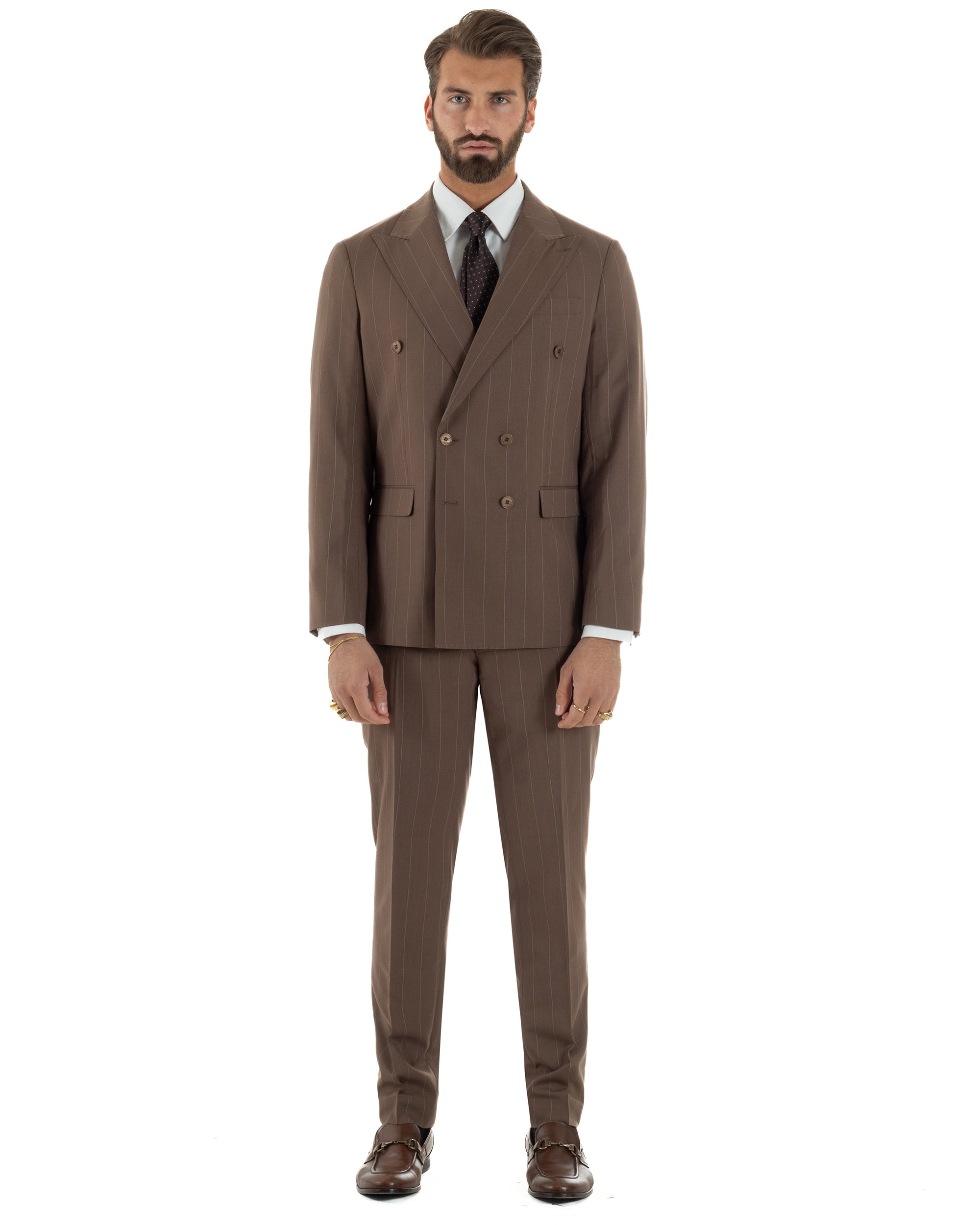 Abito uomo doppiopetto vestito gessato sartoriale rigato sottile marrone GIOSAL-AE1240A