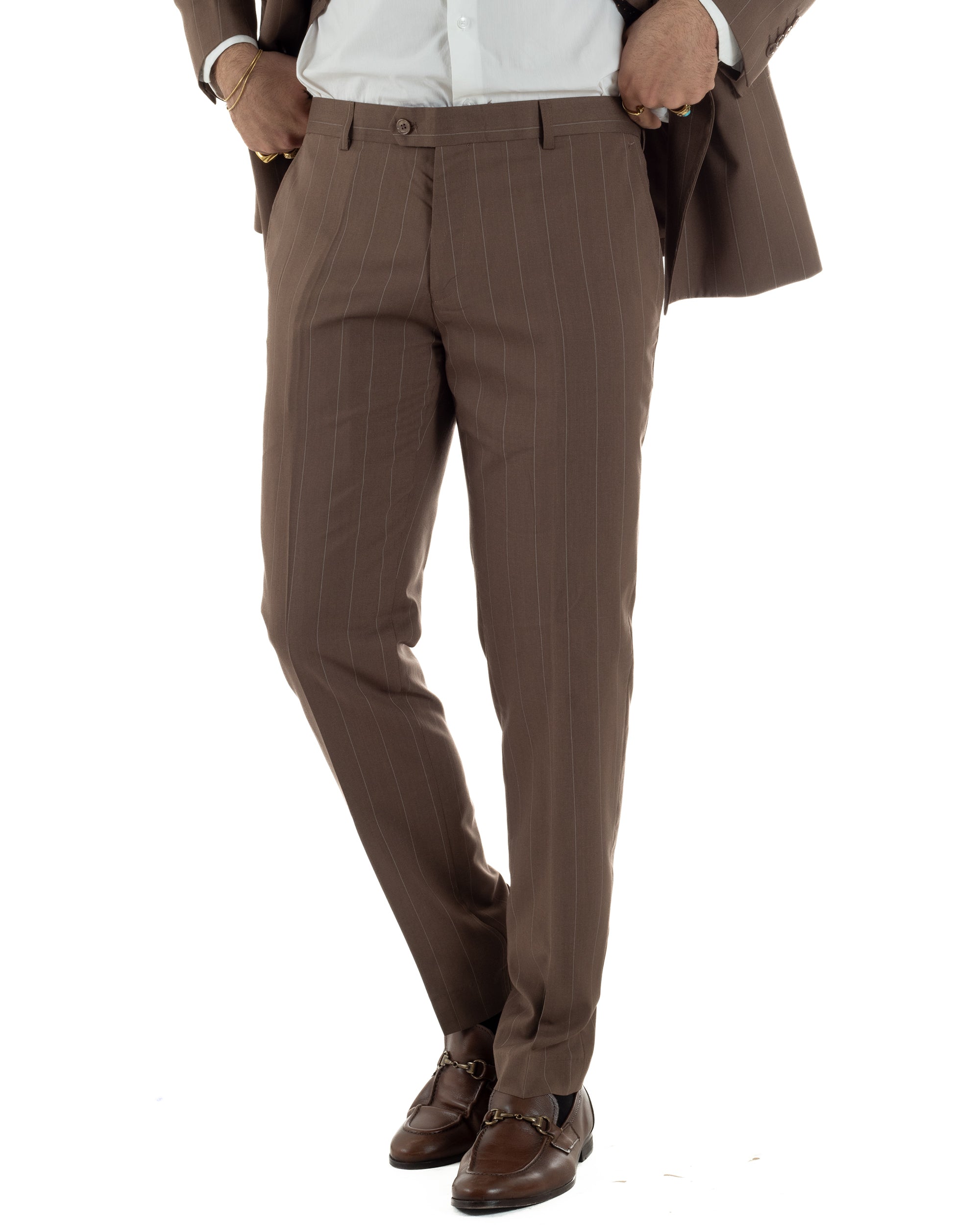 Abito uomo doppiopetto vestito gessato sartoriale rigato sottile marrone GIOSAL-AE1240A