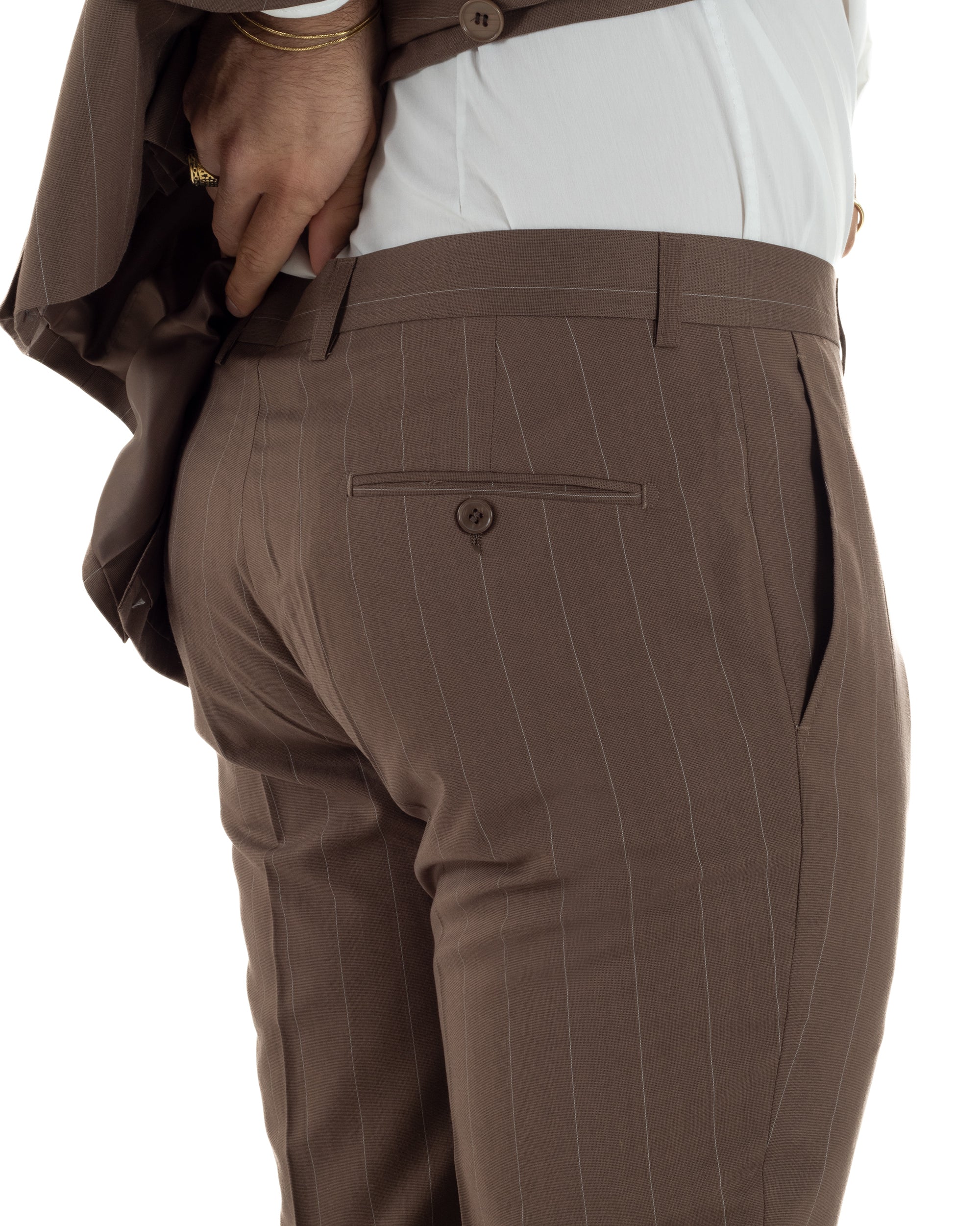 Abito uomo doppiopetto vestito gessato sartoriale rigato sottile marrone GIOSAL-AE1240A