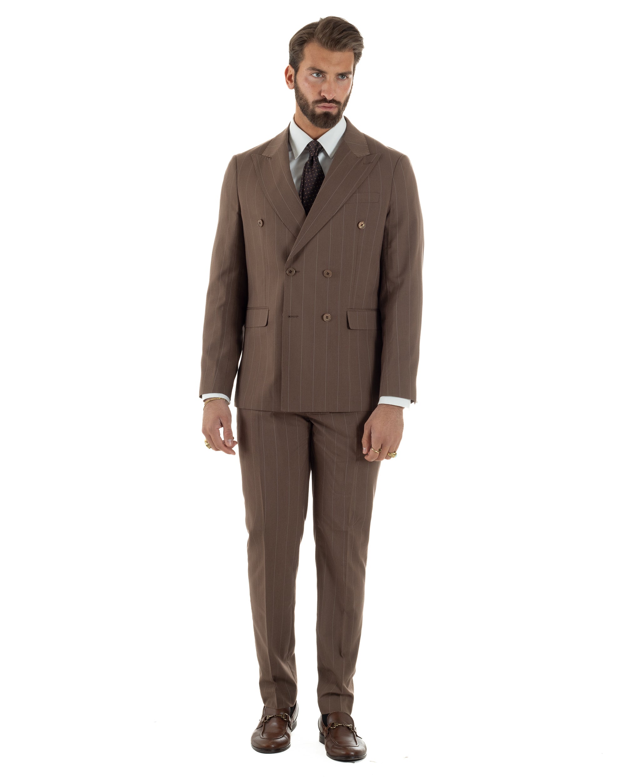 Abito uomo doppiopetto vestito gessato sartoriale rigato sottile marrone GIOSAL-AE1240A