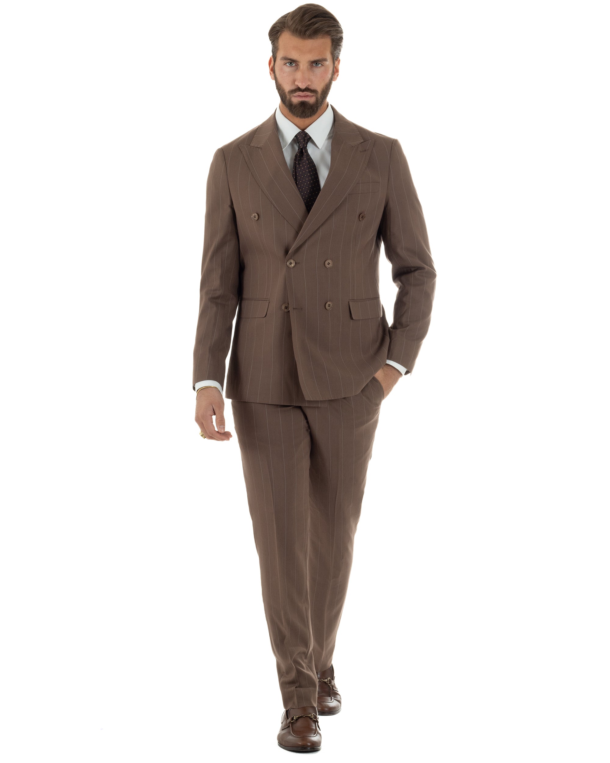 Abito uomo doppiopetto vestito gessato sartoriale rigato sottile marrone GIOSAL-AE1240A