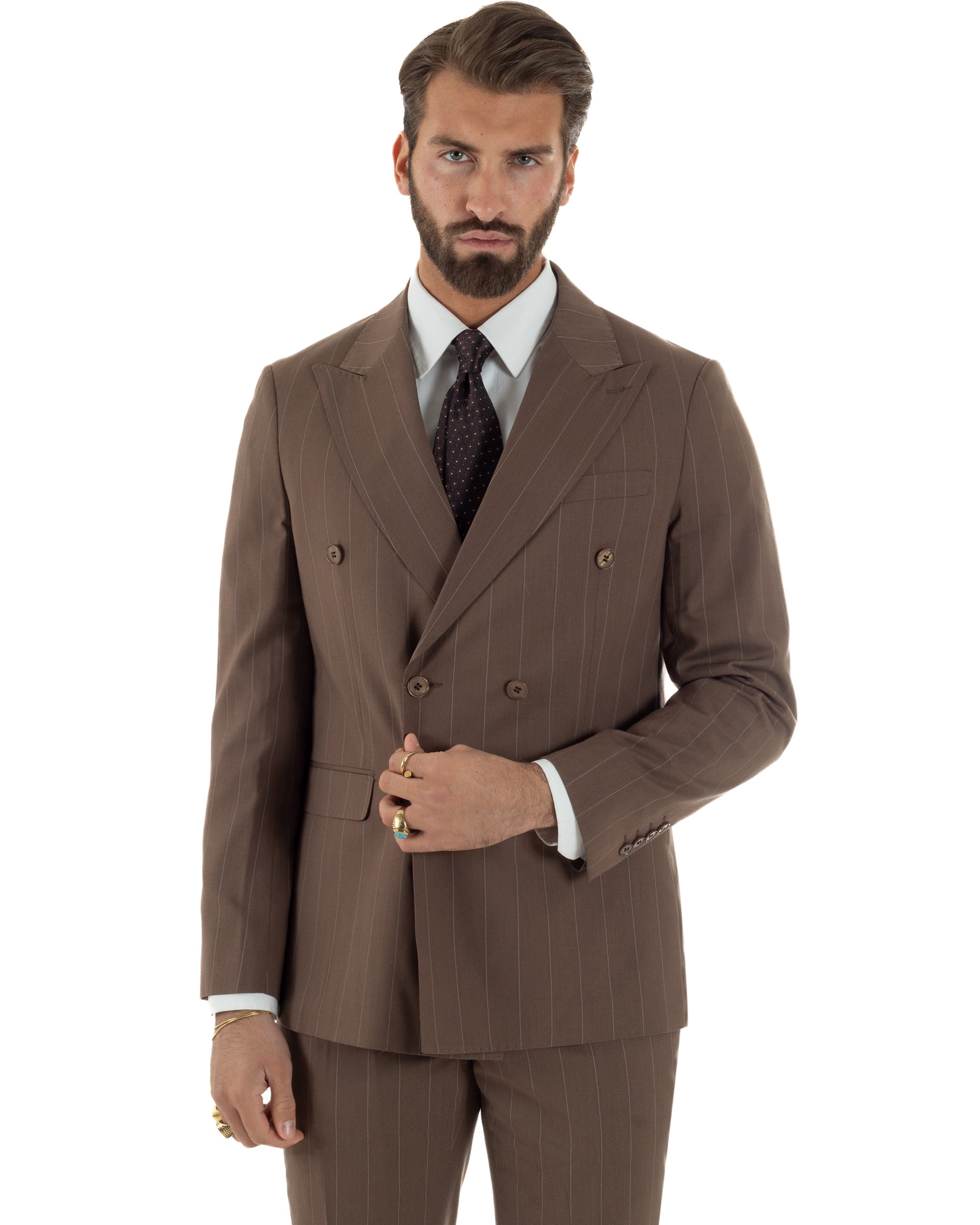 Abito uomo doppiopetto vestito gessato sartoriale rigato sottile marrone GIOSAL-AE1240A