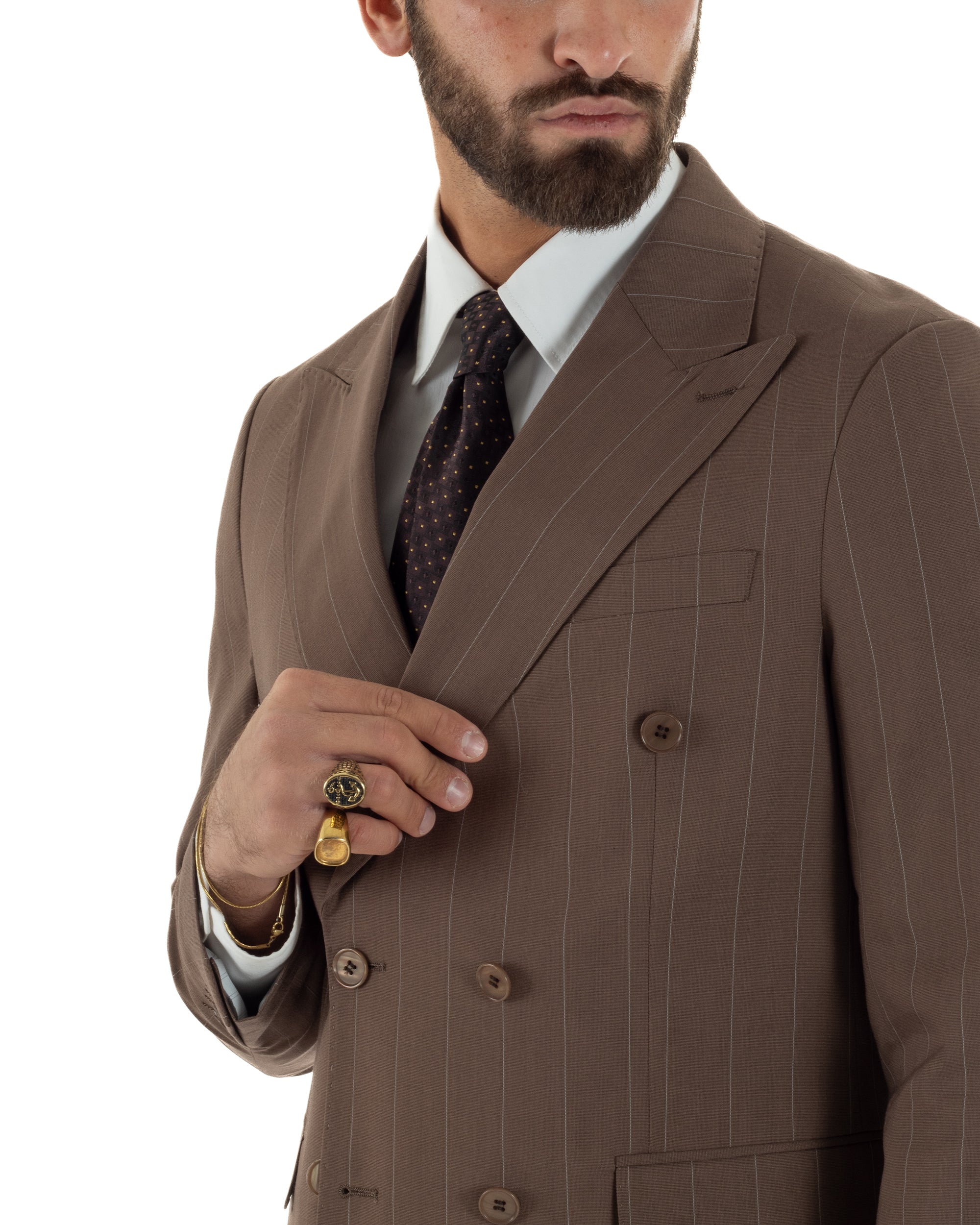 Abito uomo doppiopetto vestito gessato sartoriale rigato sottile marrone GIOSAL-AE1240A