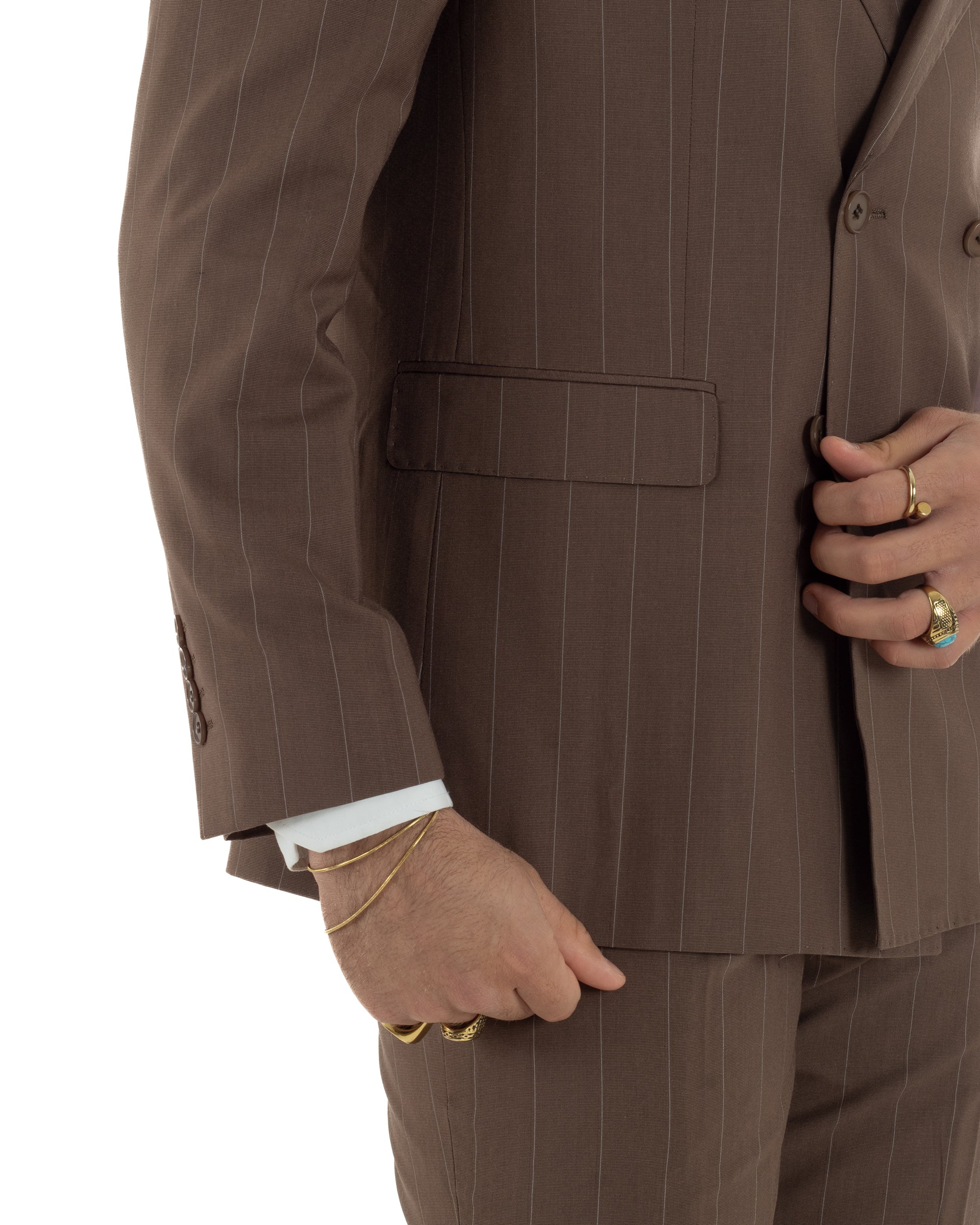 Abito uomo doppiopetto vestito gessato sartoriale rigato sottile marrone GIOSAL-AE1240A