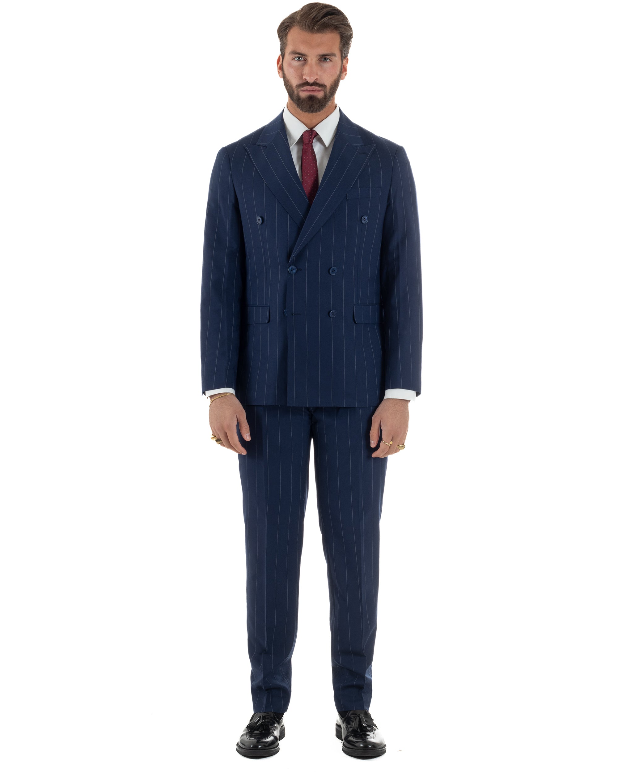 Abito uomo doppiopetto vestito gessato sartoriale rigato sottile blu GIOSAL-AE1241A