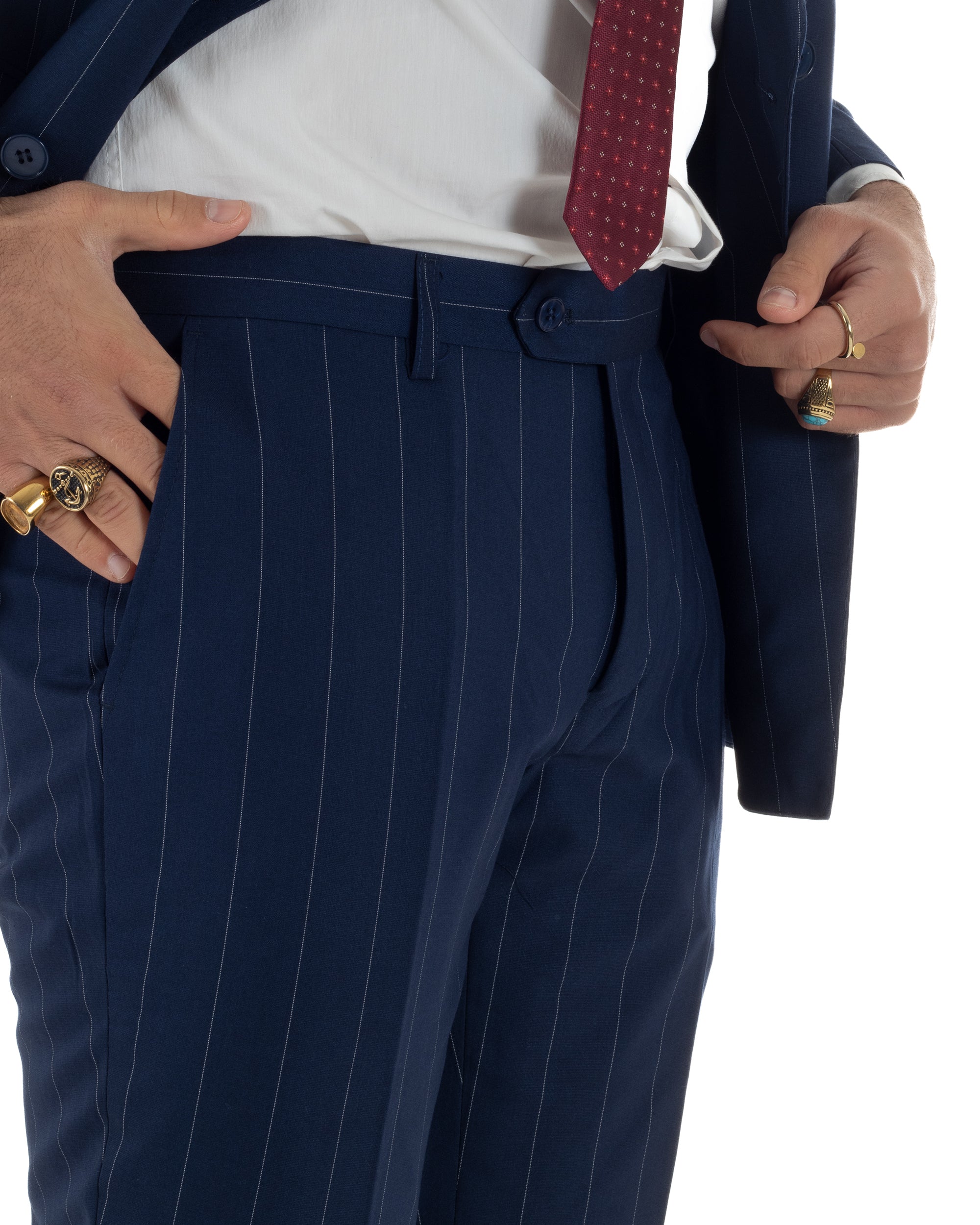 Abito uomo doppiopetto vestito gessato sartoriale rigato sottile blu GIOSAL-AE1241A
