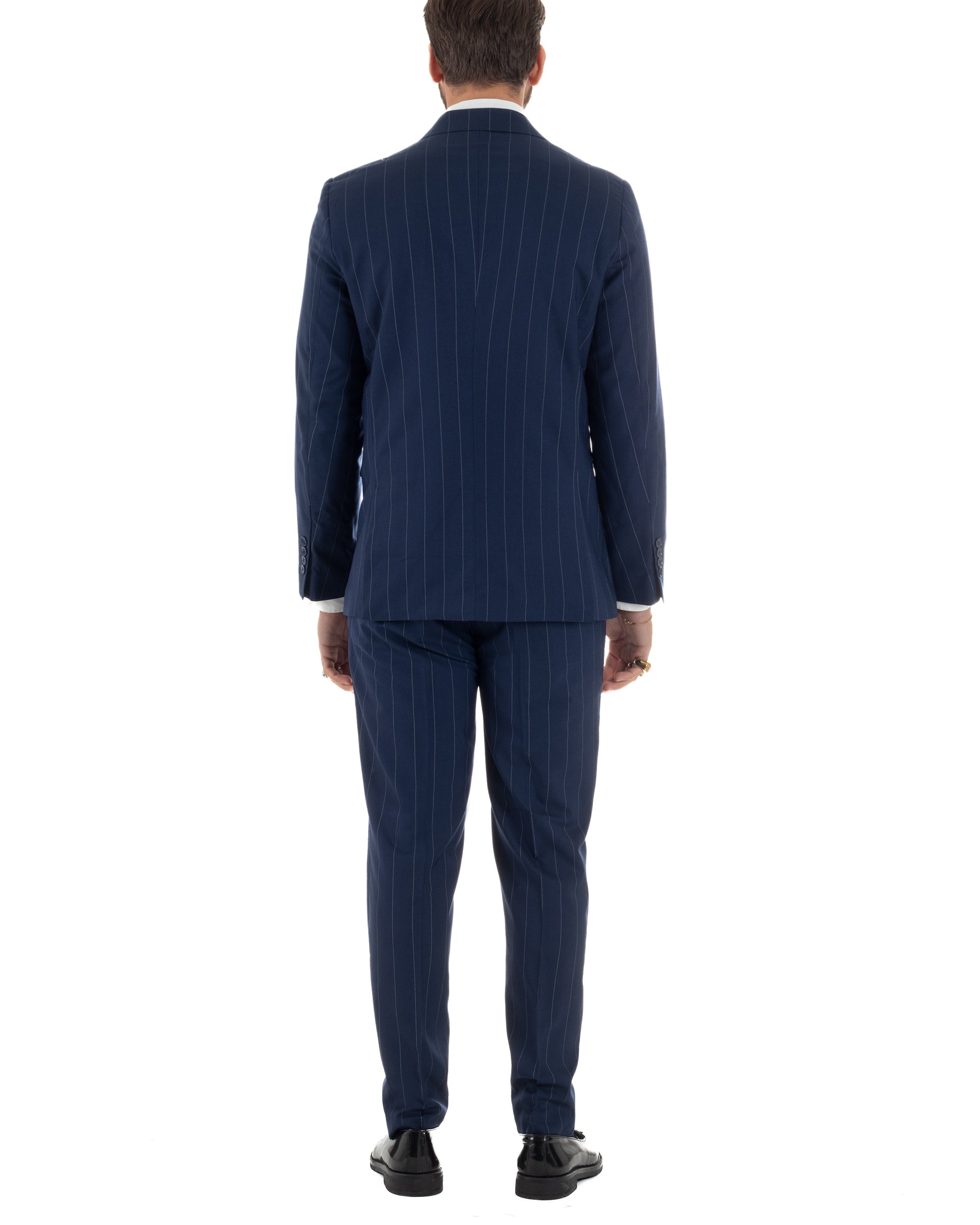 Abito uomo doppiopetto vestito gessato sartoriale rigato sottile blu GIOSAL-AE1241A