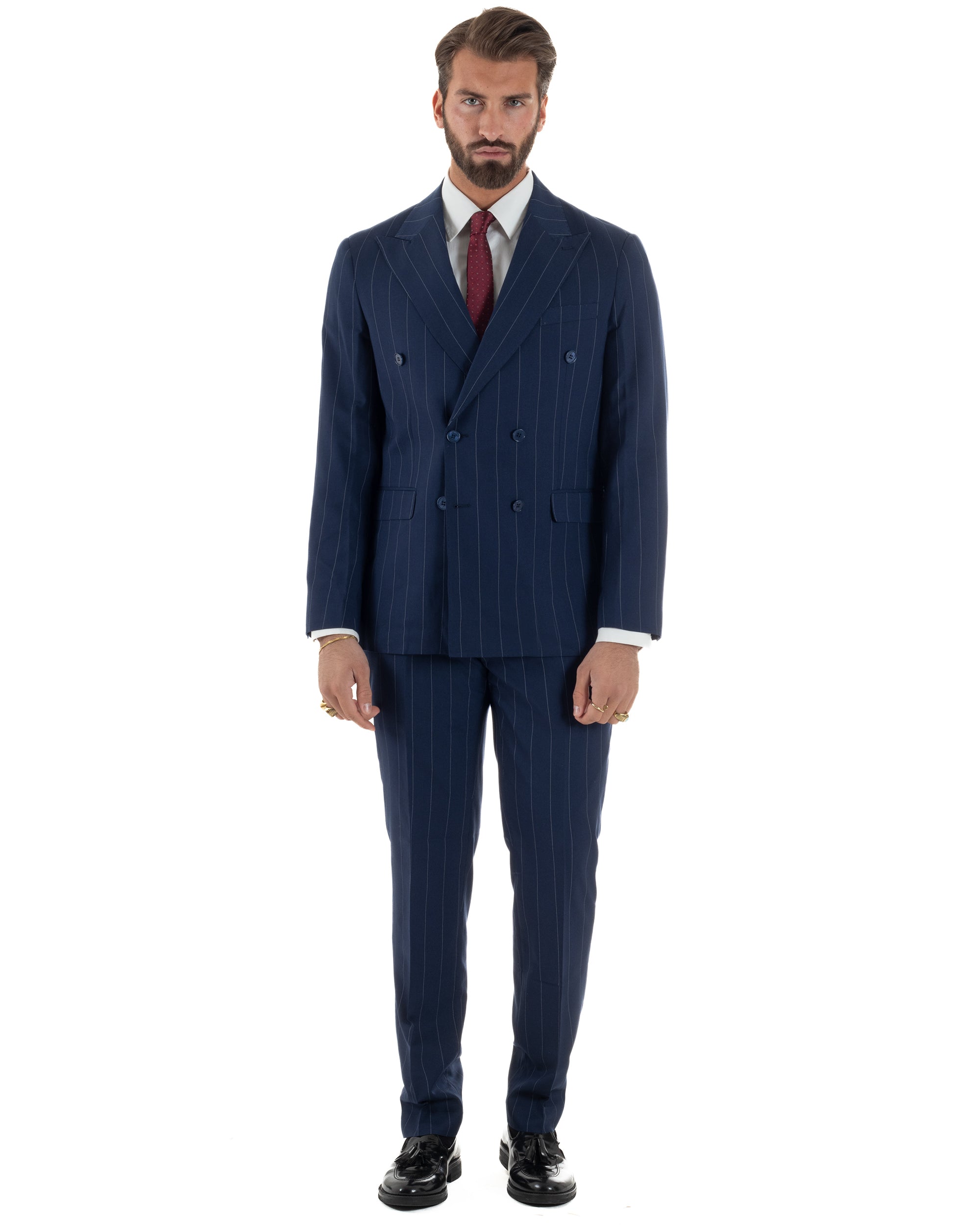 Abito uomo doppiopetto vestito gessato sartoriale rigato sottile blu GIOSAL-AE1241A