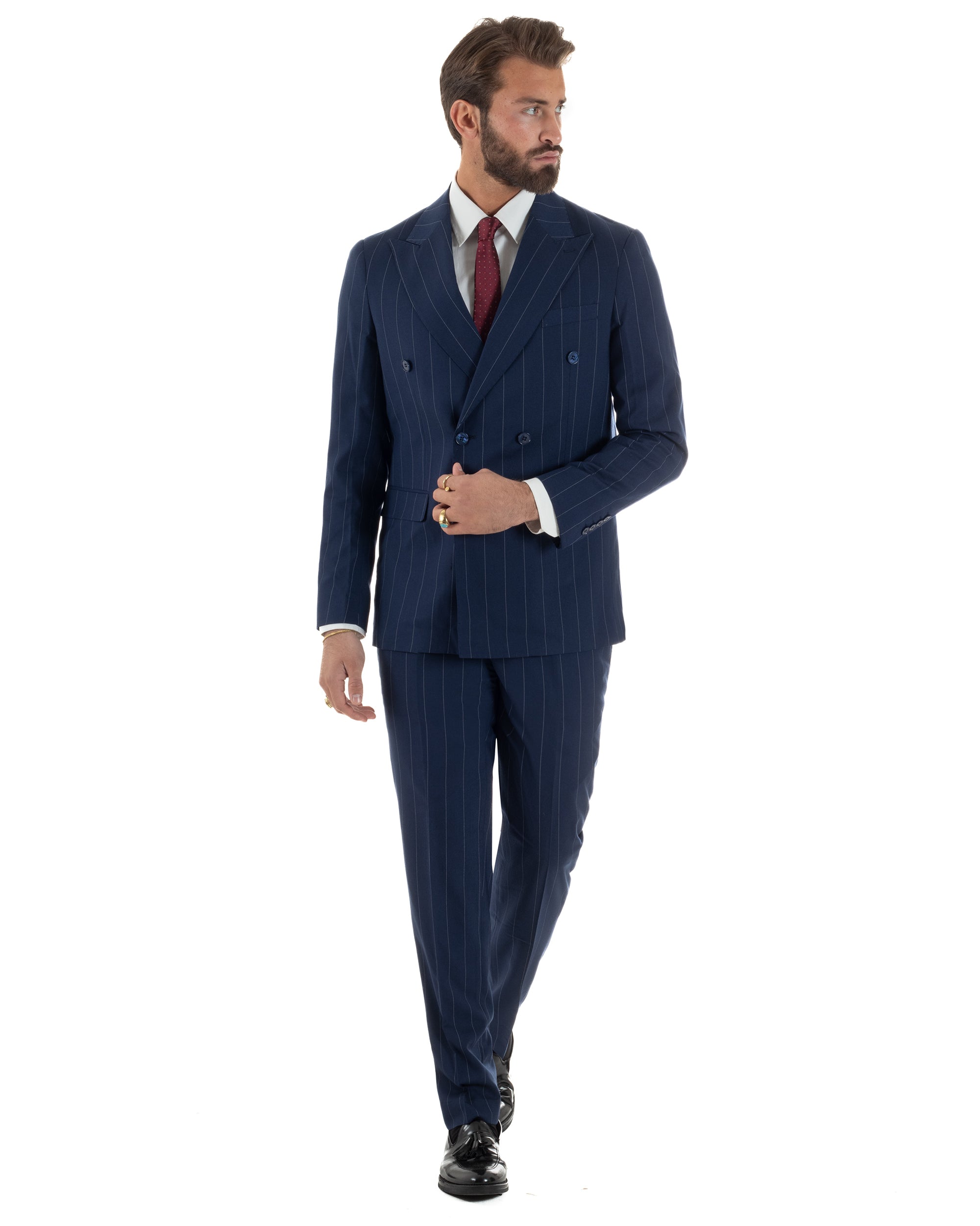 Abito uomo doppiopetto vestito gessato sartoriale rigato sottile blu GIOSAL-AE1241A