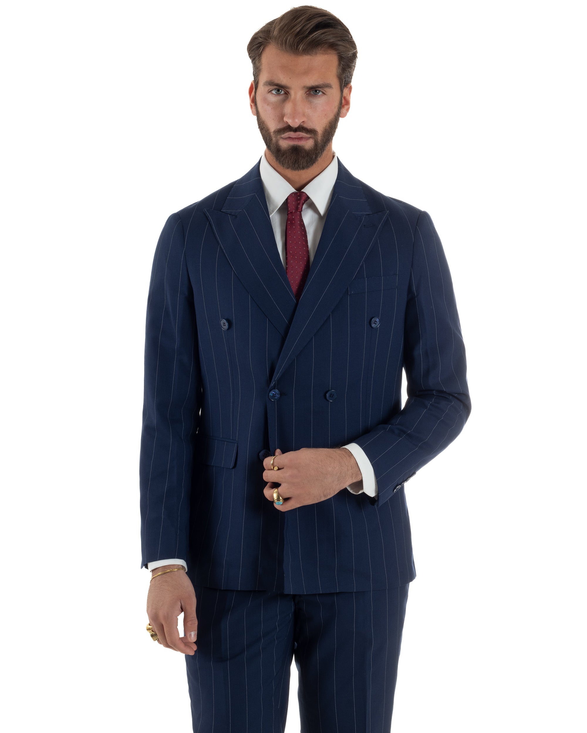 Abito uomo doppiopetto vestito gessato sartoriale rigato sottile blu GIOSAL-AE1241A