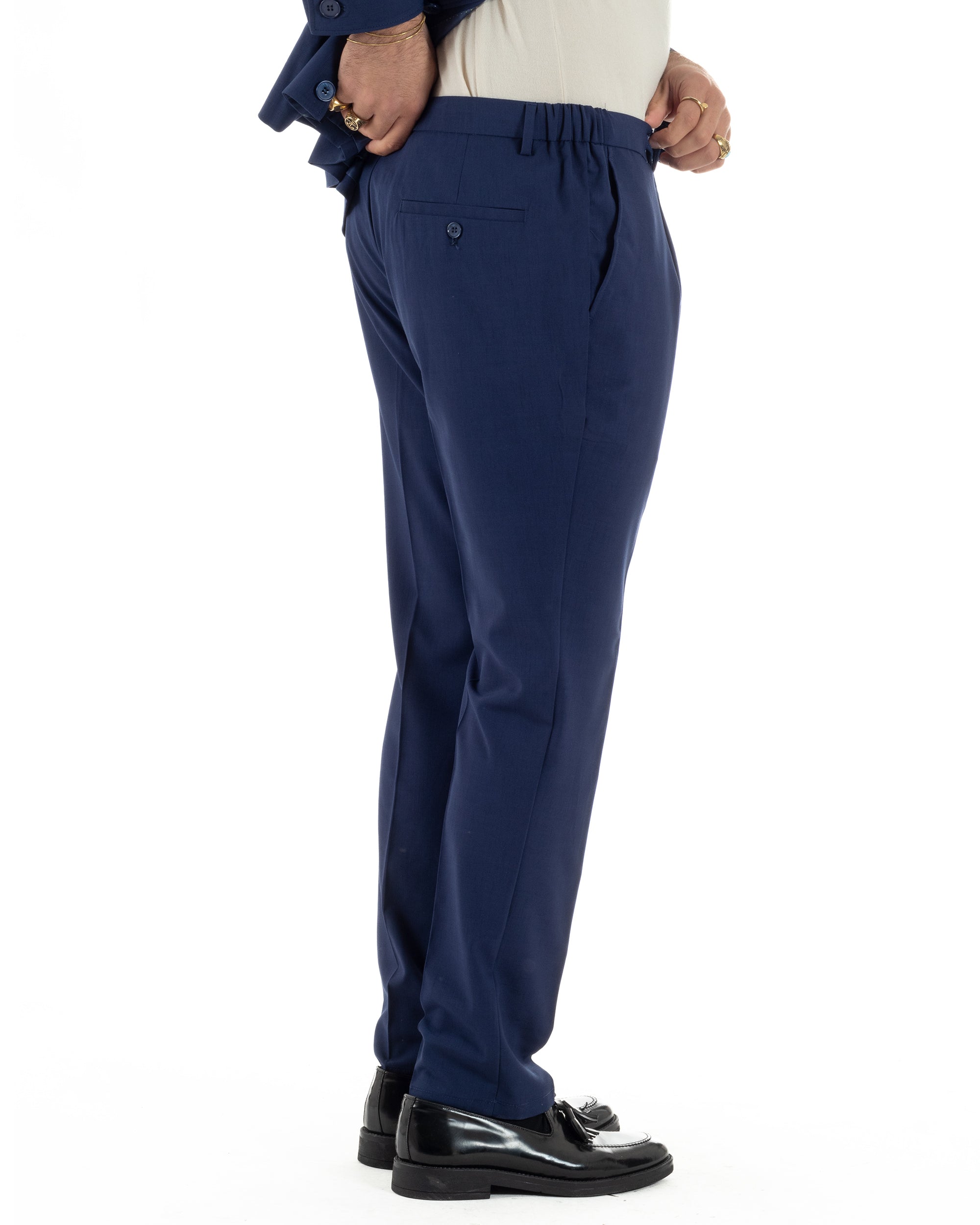 Vestito uomo viscosa completo giacca camicia sahariana pantaloni blu GIOSAL-AE1242A