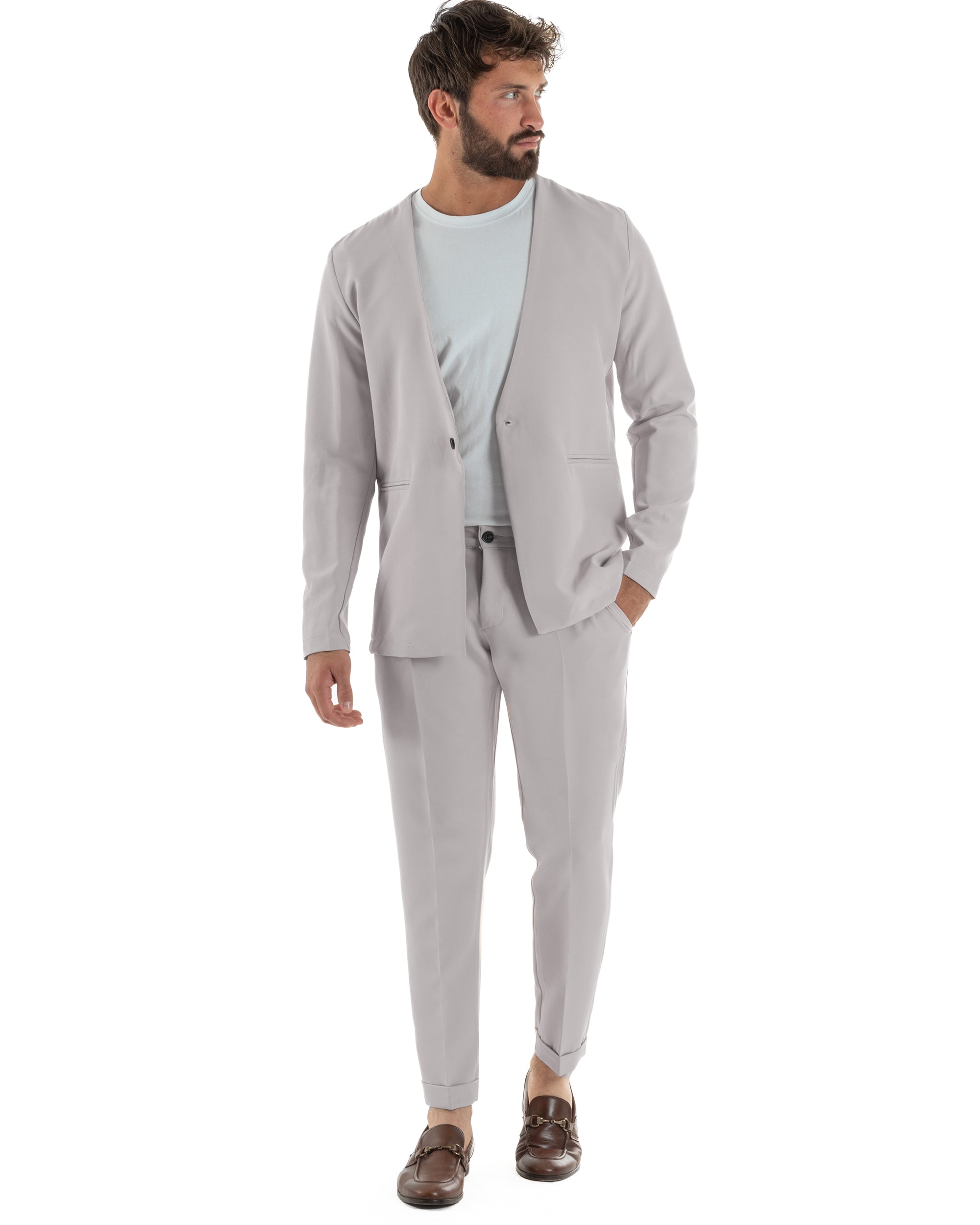 Abito uomo monopetto vestito viscosa completo giacca pantaloni grigio GIOSAL-AE1244A