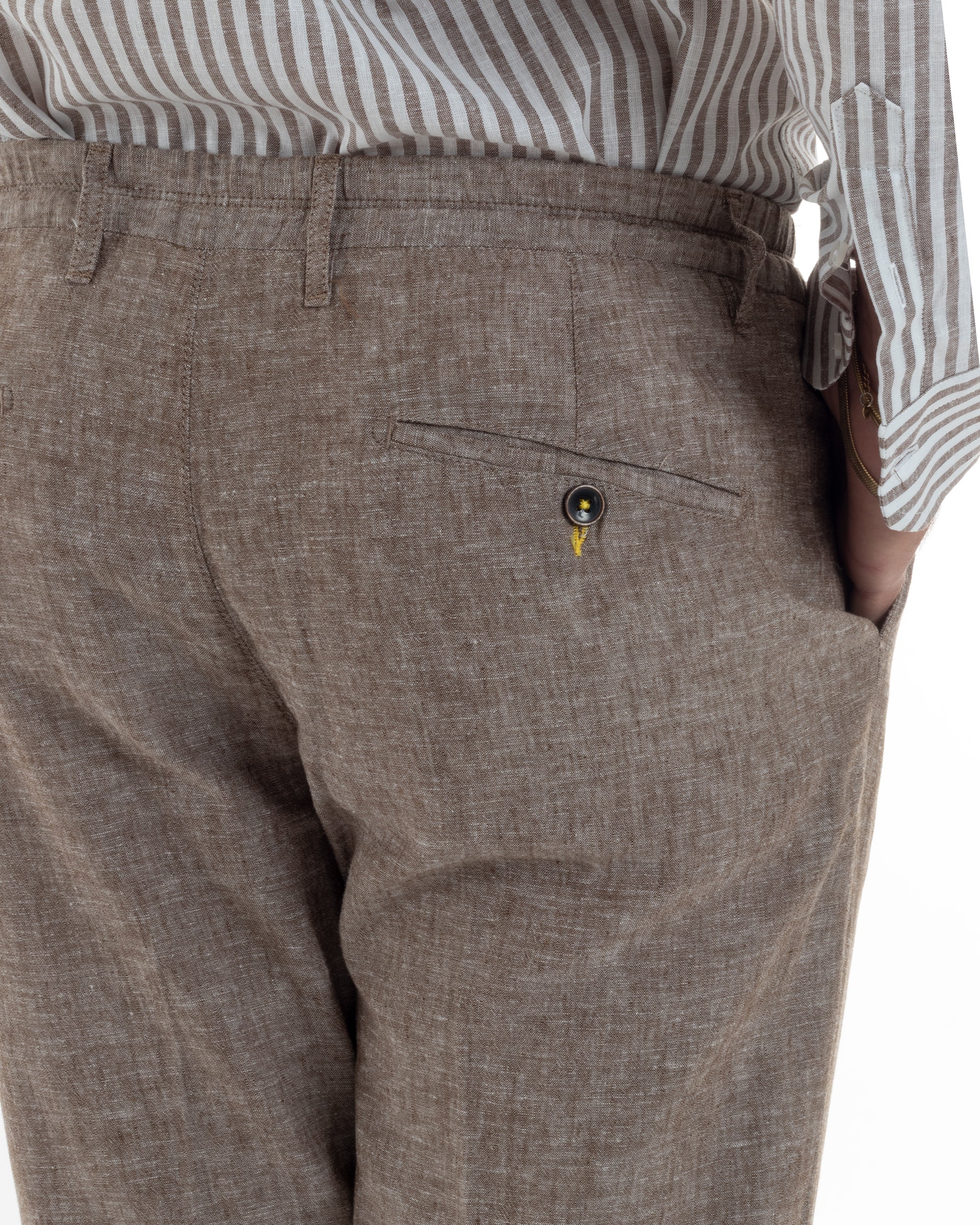 Abito uomo completo lino giacca monopetto pantaloni pinces coulisse marrone BERNA M-261359