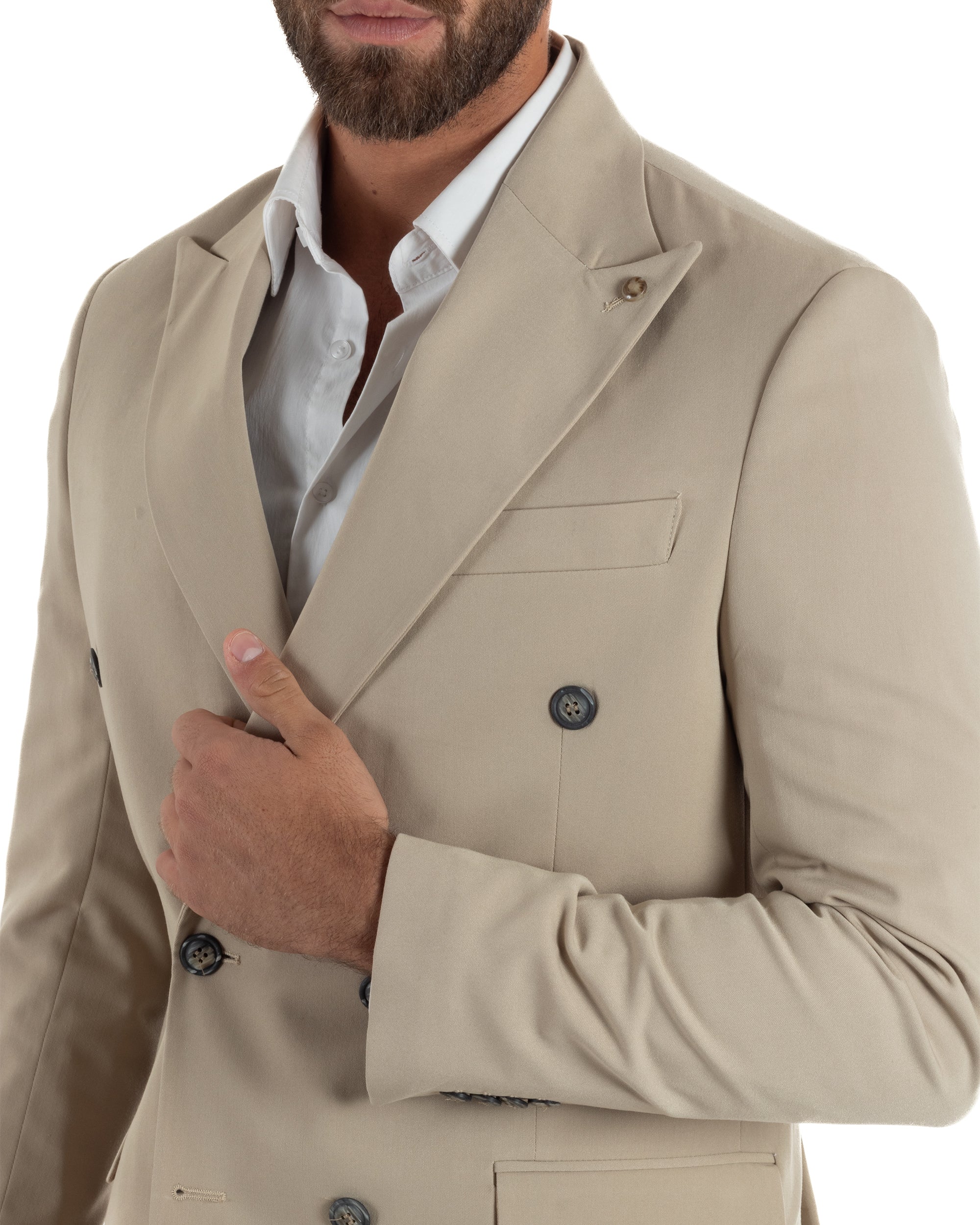 Abito uomo doppiopetto completo giacca pantaloni baggy pinces beige GIOSAL-AE1250A