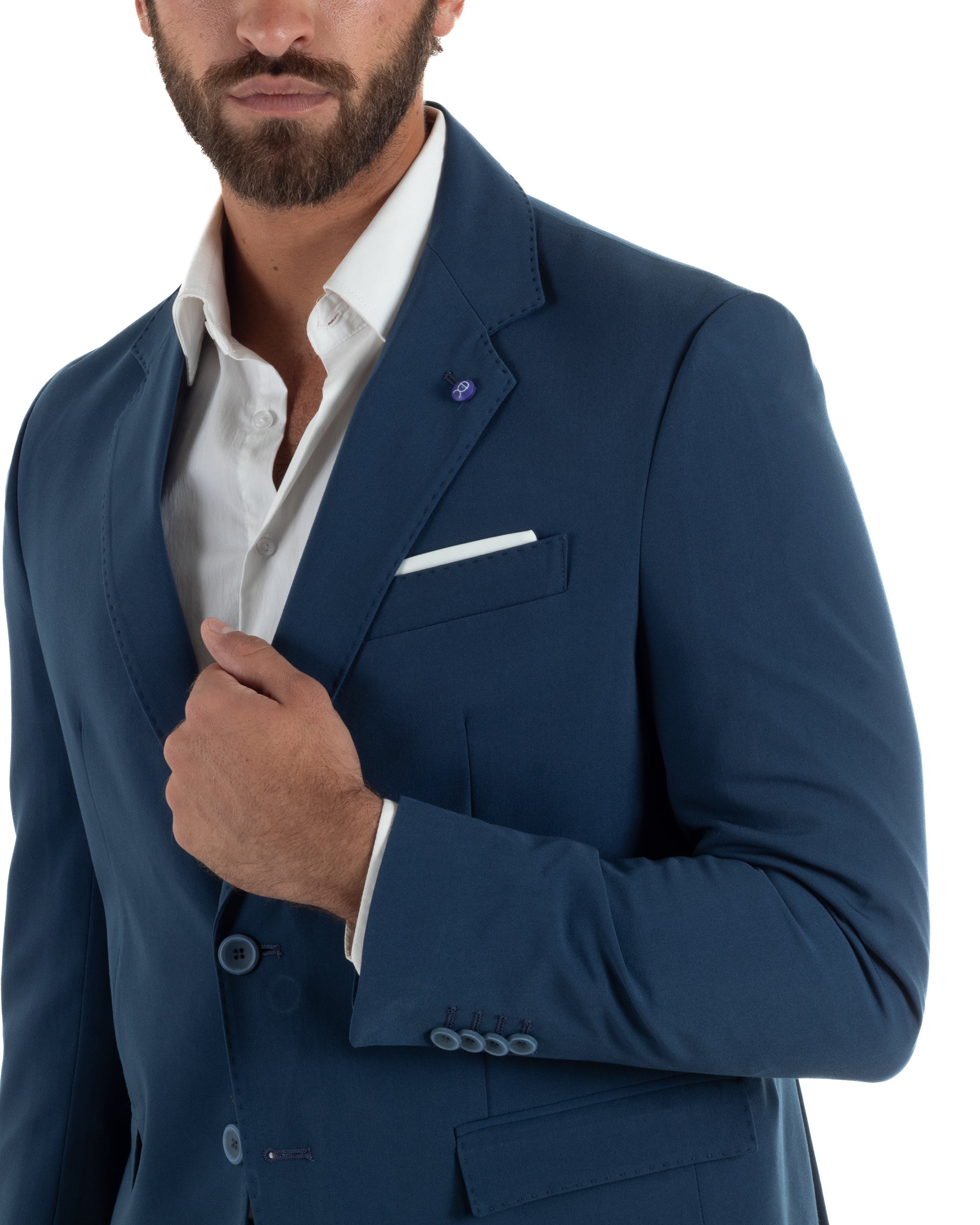 Abito uomo monopetto completo giacca pantaloni slim fit blu GIOSAL-AE1253A