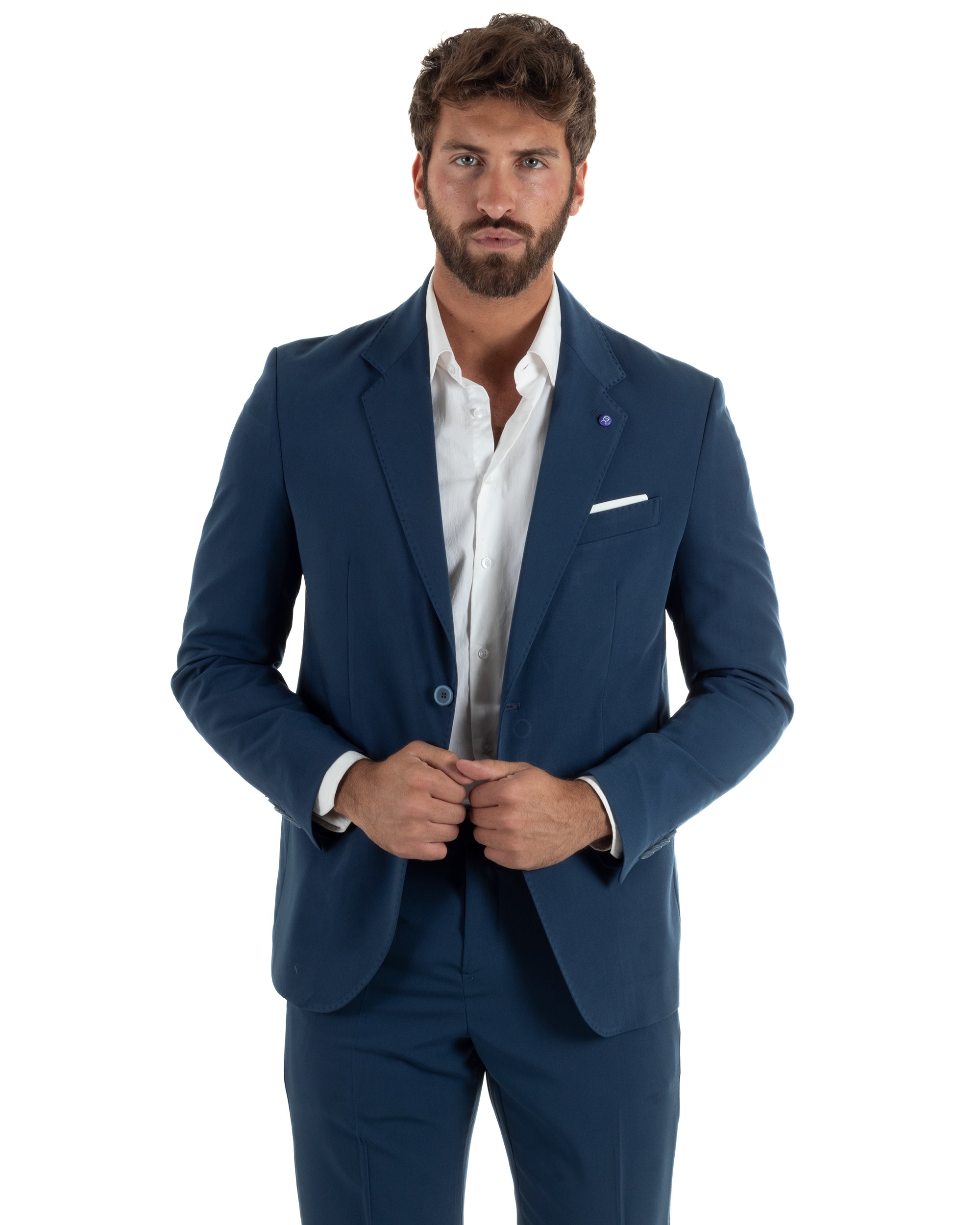 Abito uomo monopetto completo giacca pantaloni slim fit blu GIOSAL-AE1253A