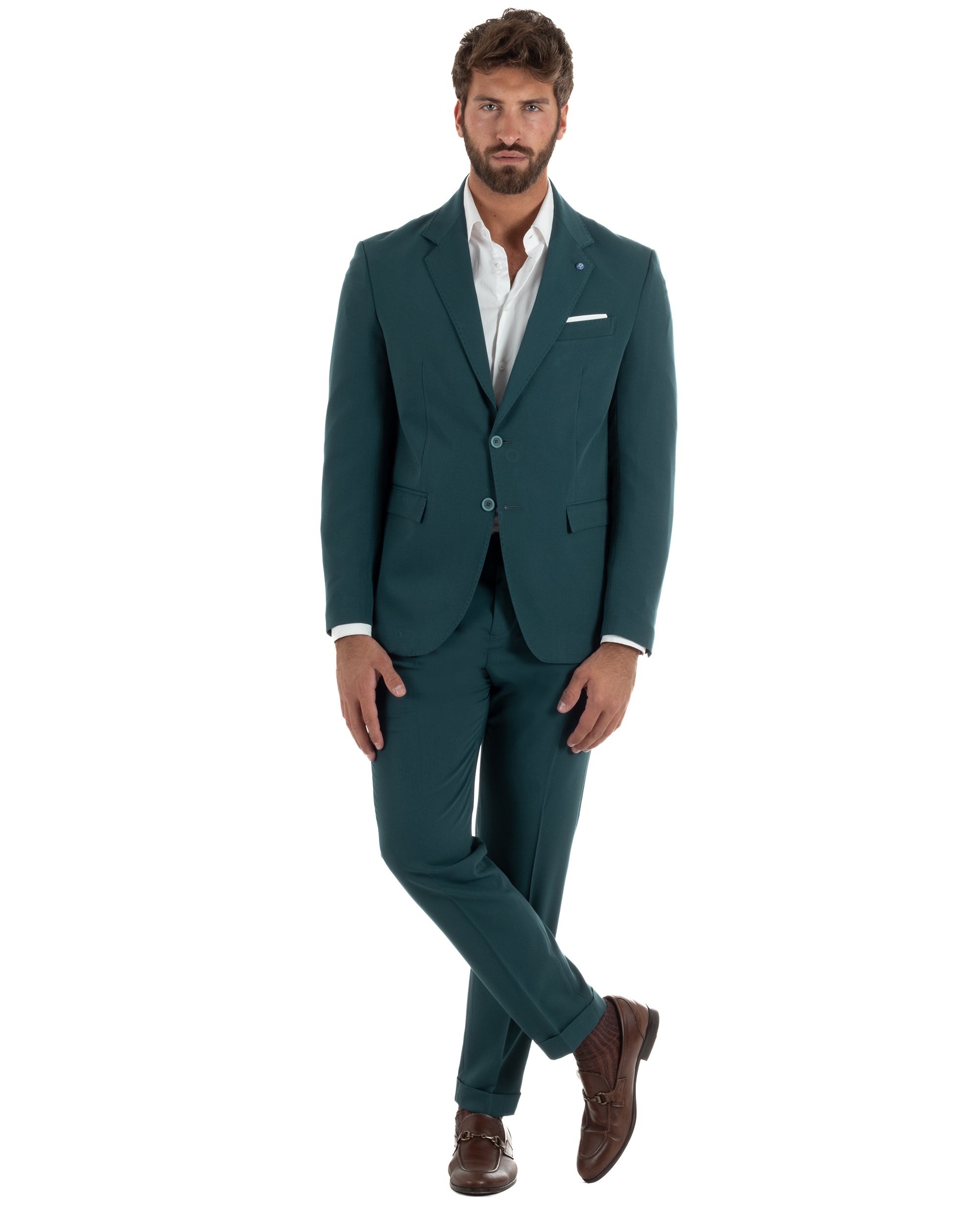 Abito uomo petrolio monopetto sartoriale giacca pantaloni slim fit cerimonia smart elegant