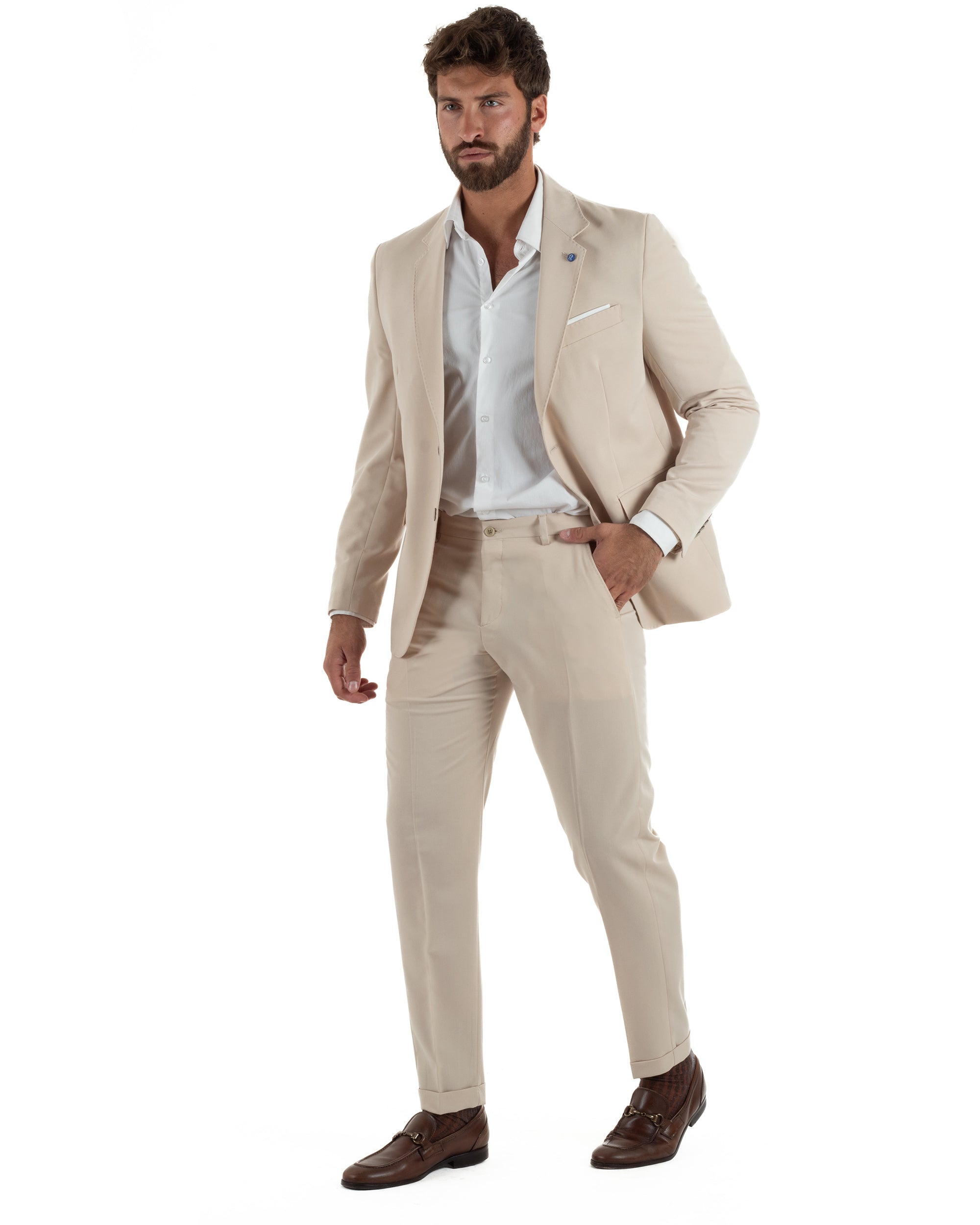 Abito uomo monopetto completo giacca pantaloni slim fit beige GIOSAL-AE1256A