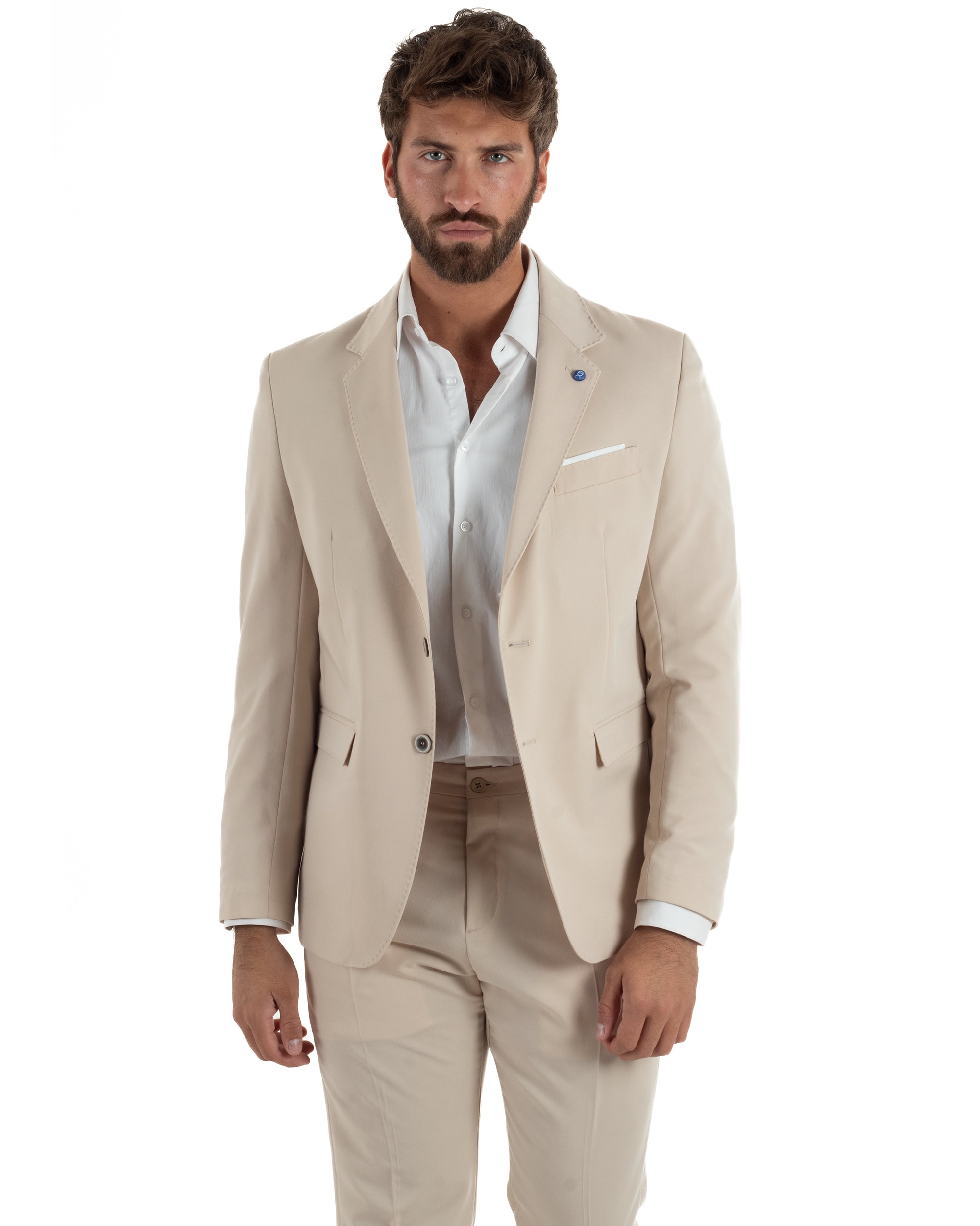 Abito uomo monopetto completo giacca pantaloni slim fit beige GIOSAL-AE1256A