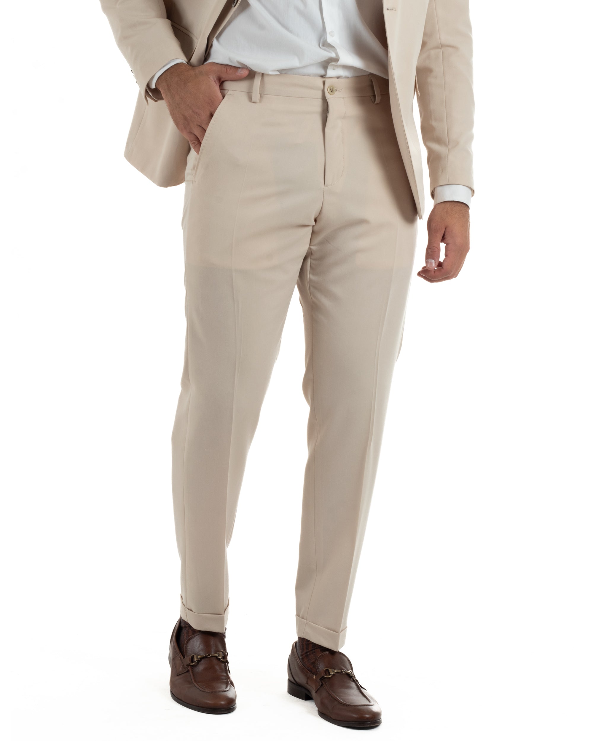 Abito uomo monopetto completo giacca pantaloni slim fit beige GIOSAL-AE1256A