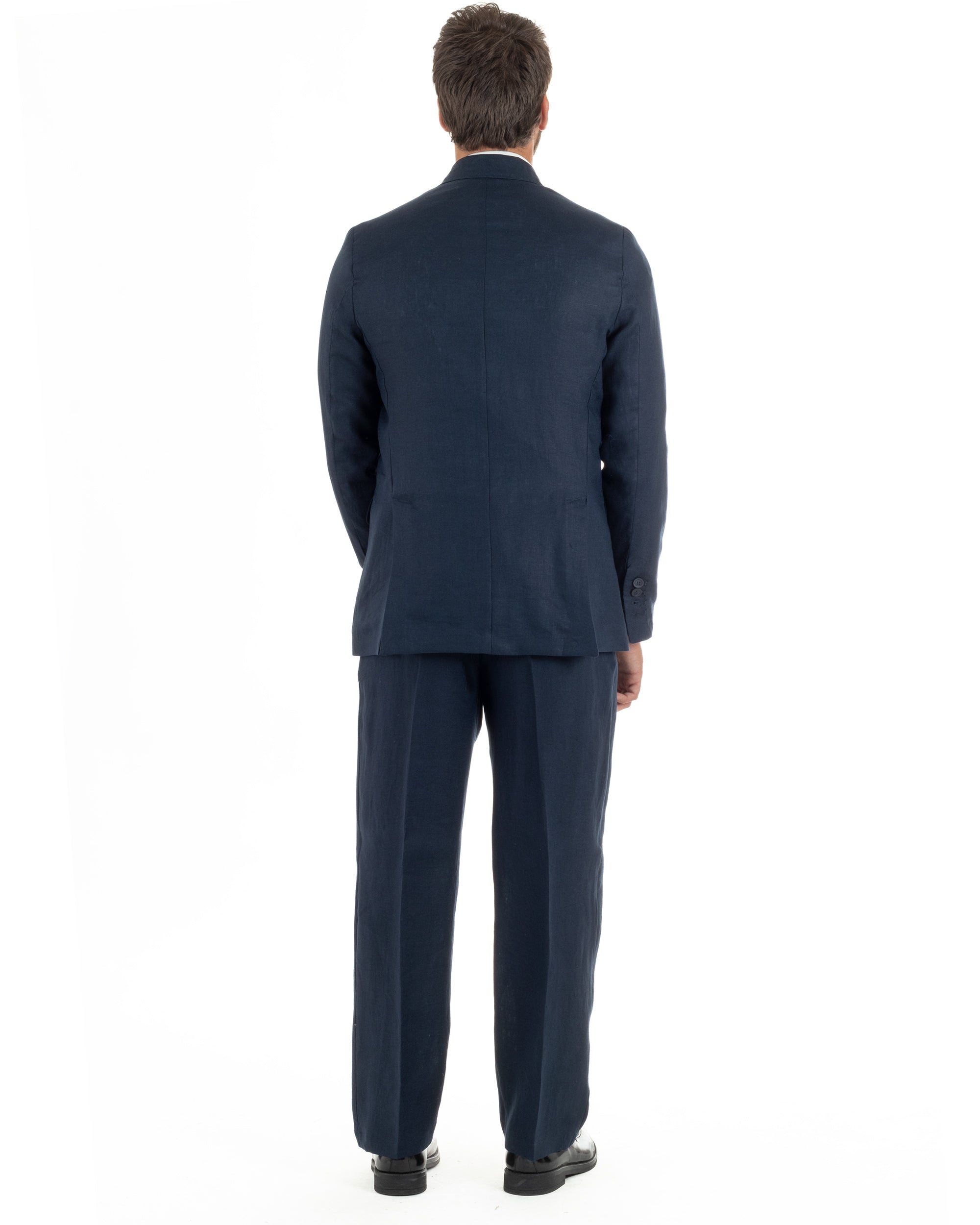 Abito uomo doppiopetto lino completo giacca pantaloni baggy pinces blu GIOSAL-AE1259A