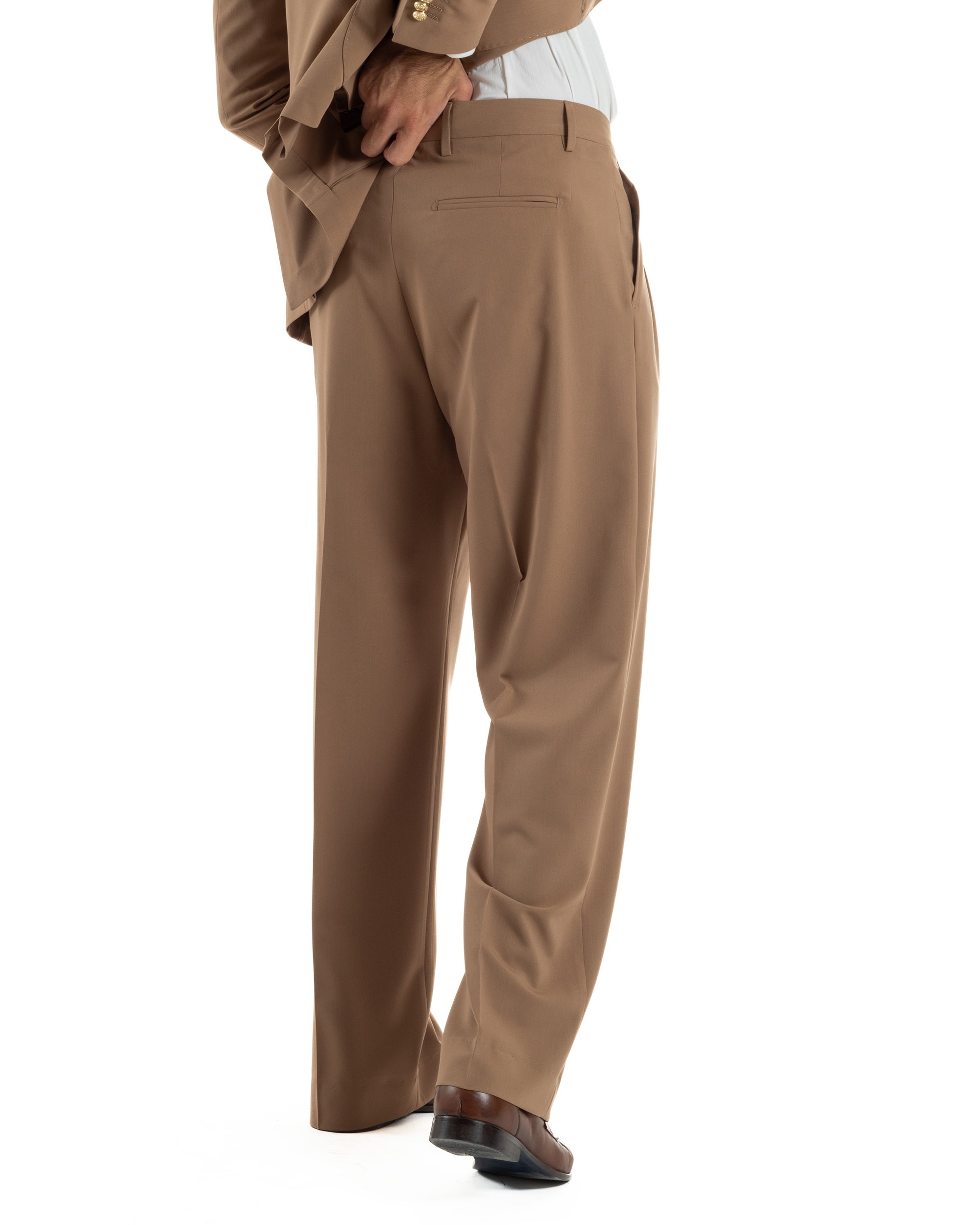 Abito uomo doppiopetto completo oversize giacca bottoni oro pantaloni baggy marrone BlackSunday AE1260A